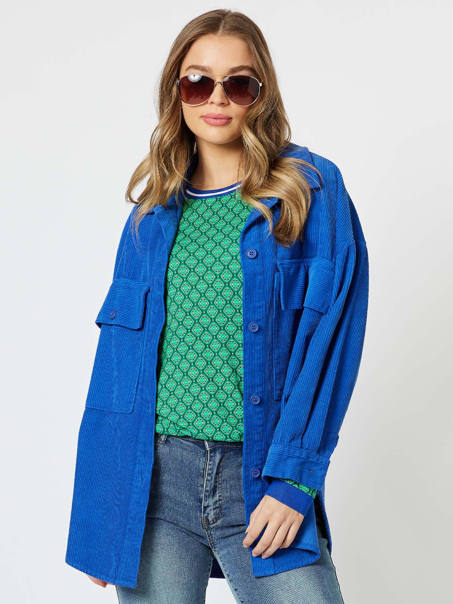 Zoe Cord Oversized Shacket - Cobalt