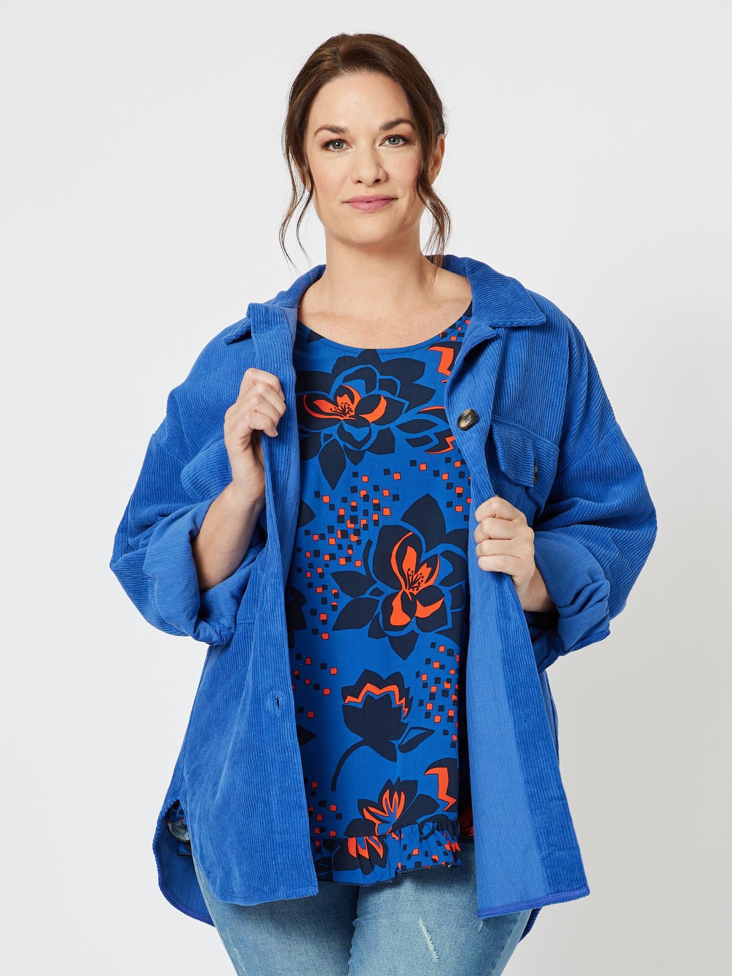Zoe Cord Oversized Shacket - Cobalt