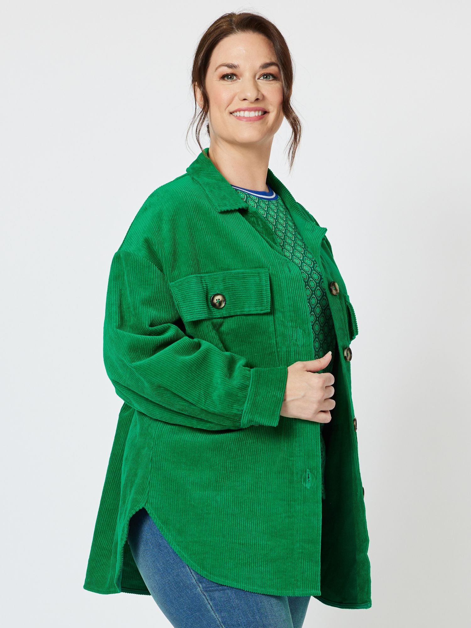 Zoe Cord Oversized Shacket - Jade