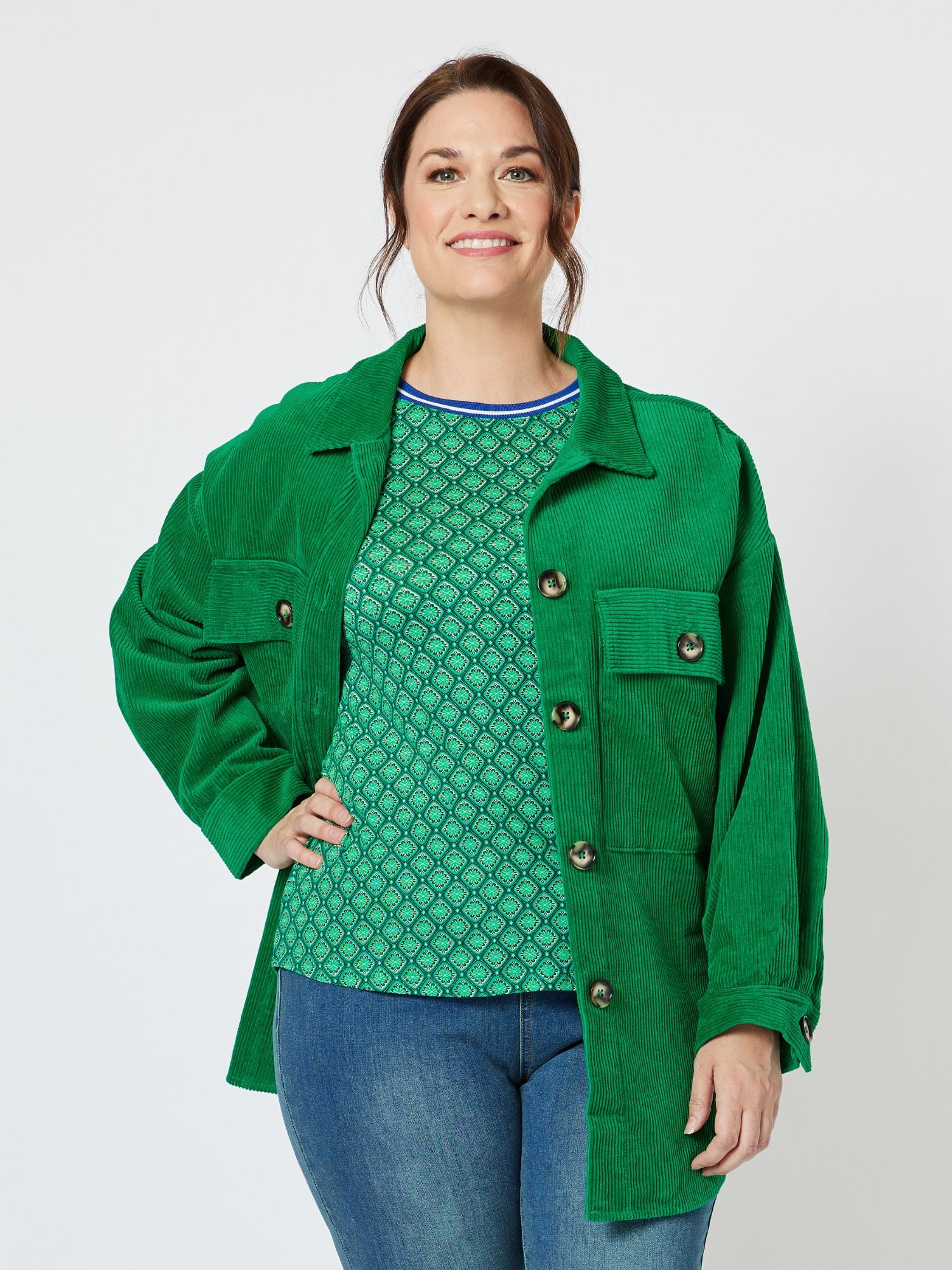 Zoe Cord Oversized Shacket - Jade