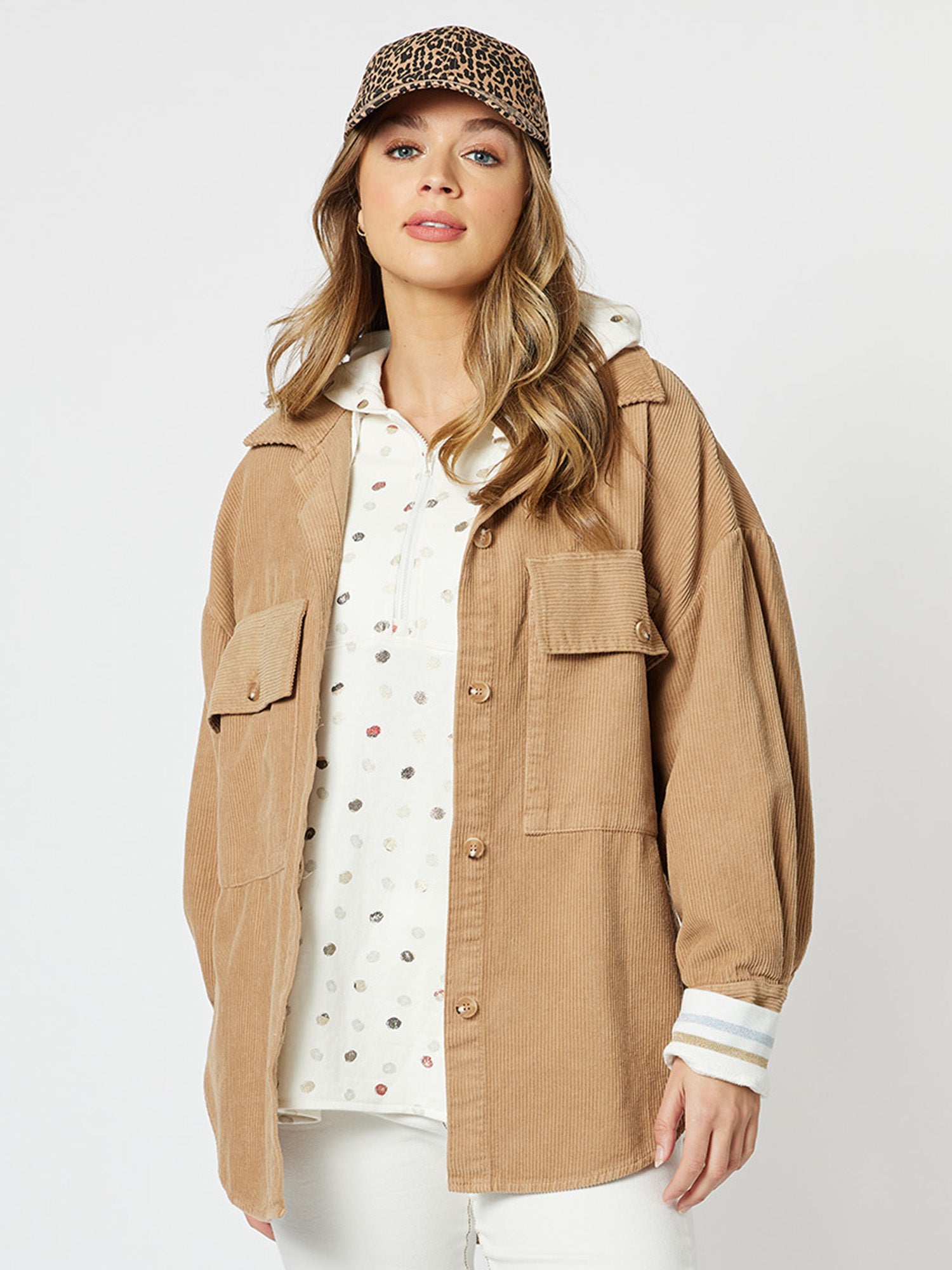 Zoe Cord Oversized Shacket - Natural