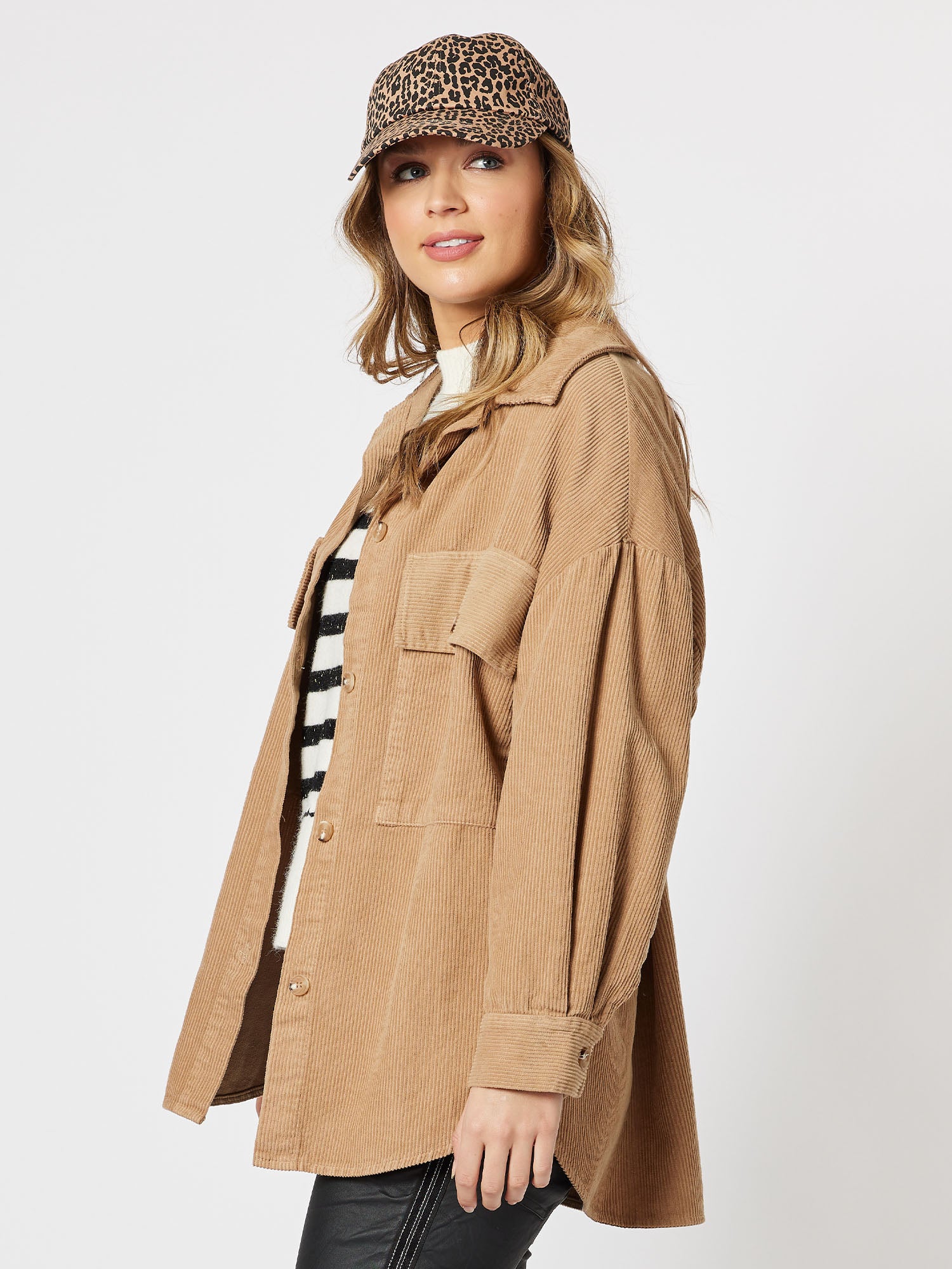 Zoe Cord Oversized Shacket - Natural