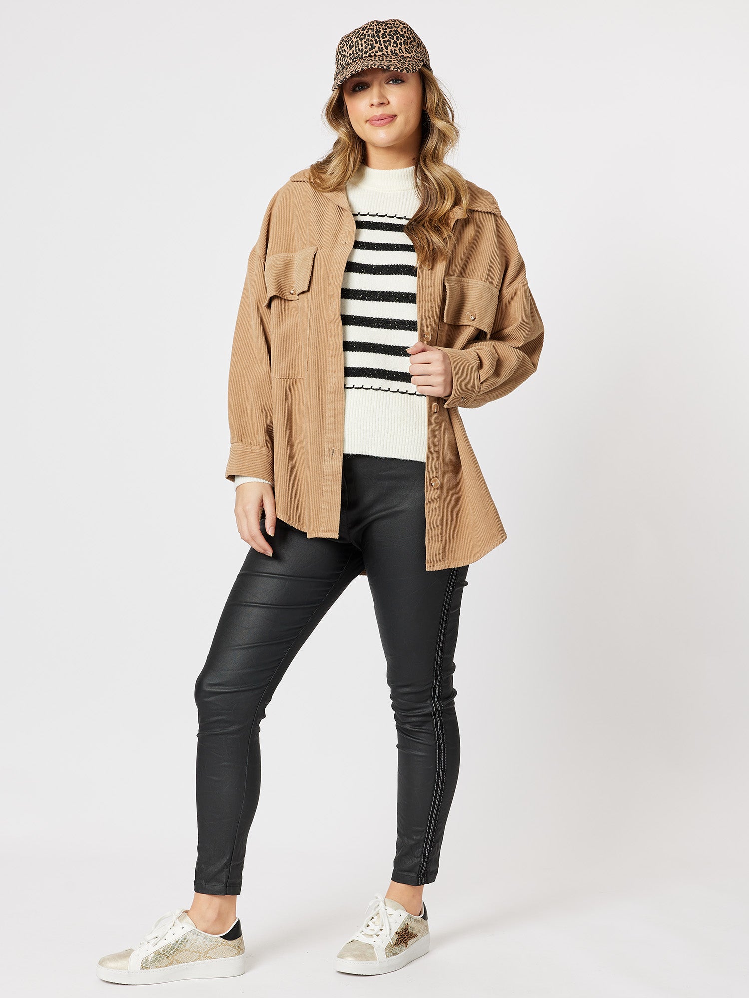 Zoe Cord Oversized Shacket - Natural