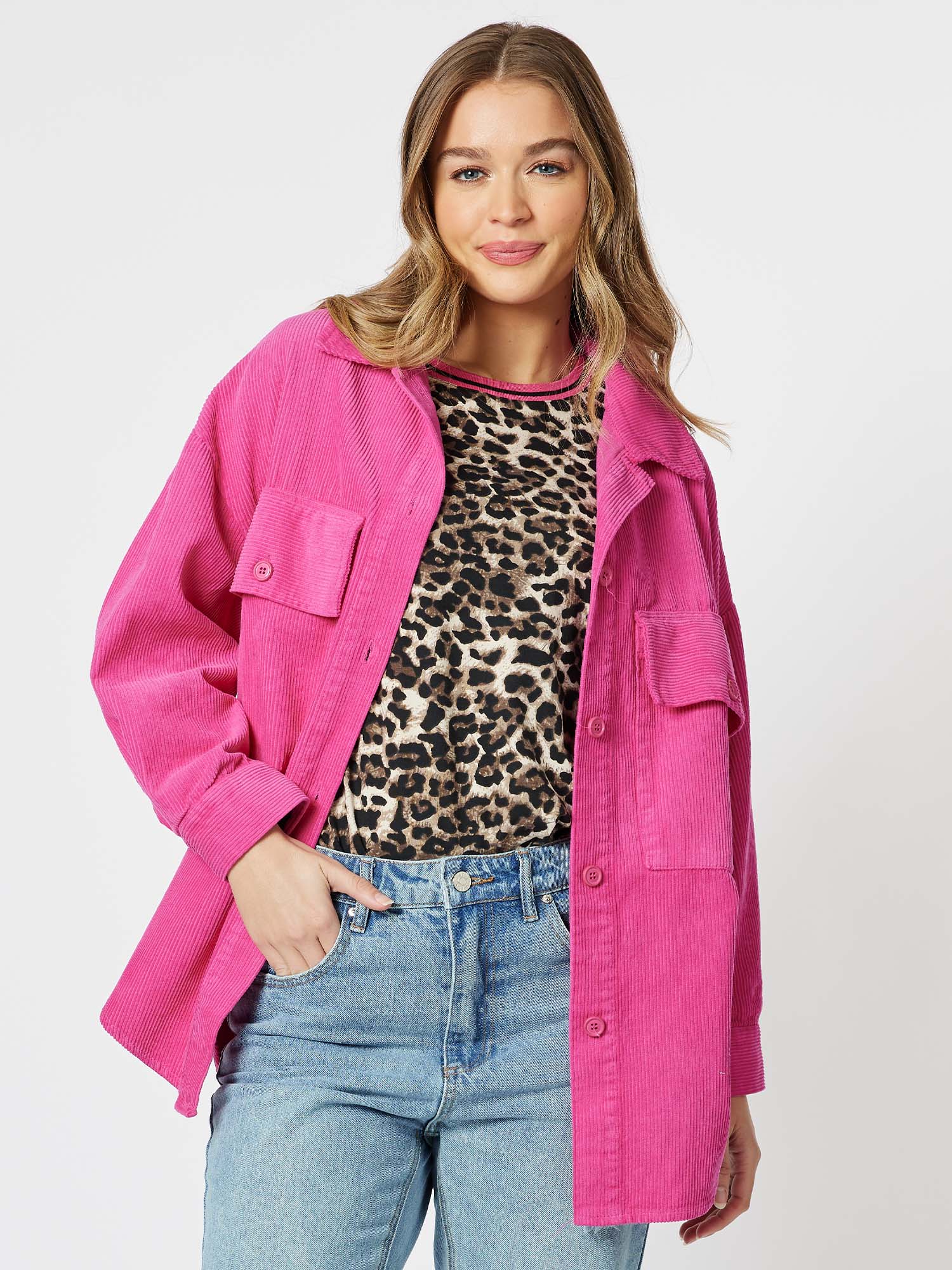 Zoe Cord Oversized Shacket - Pink