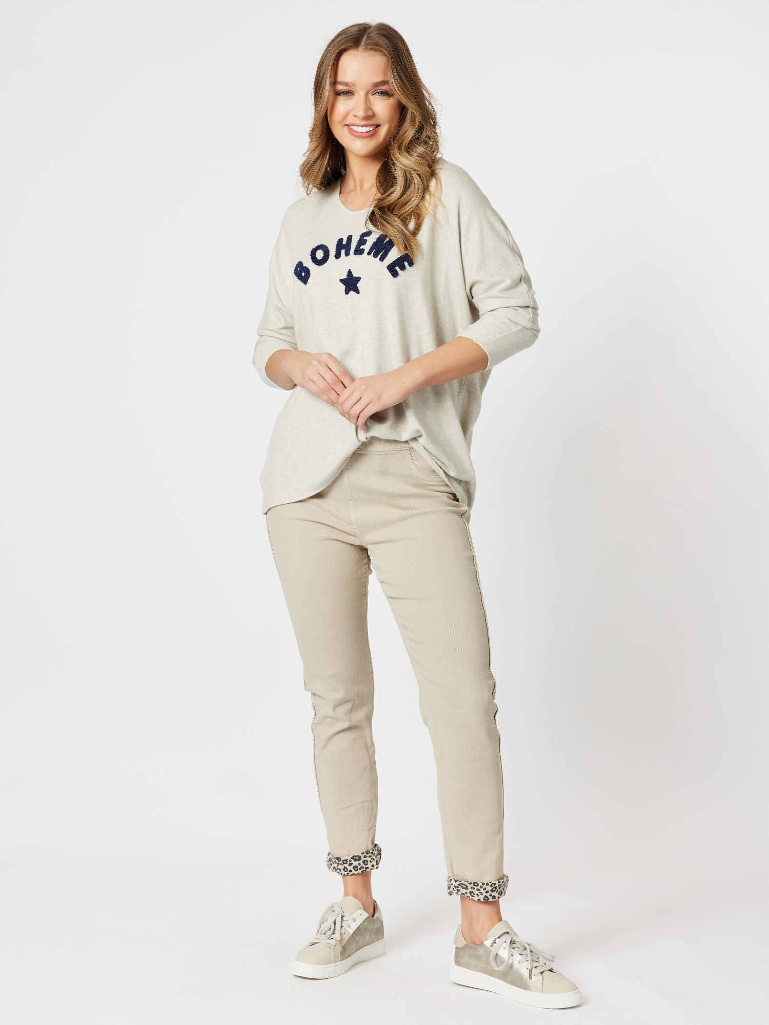 Boheme Relaxed Long Sleeve Knit Top Top - Natural
