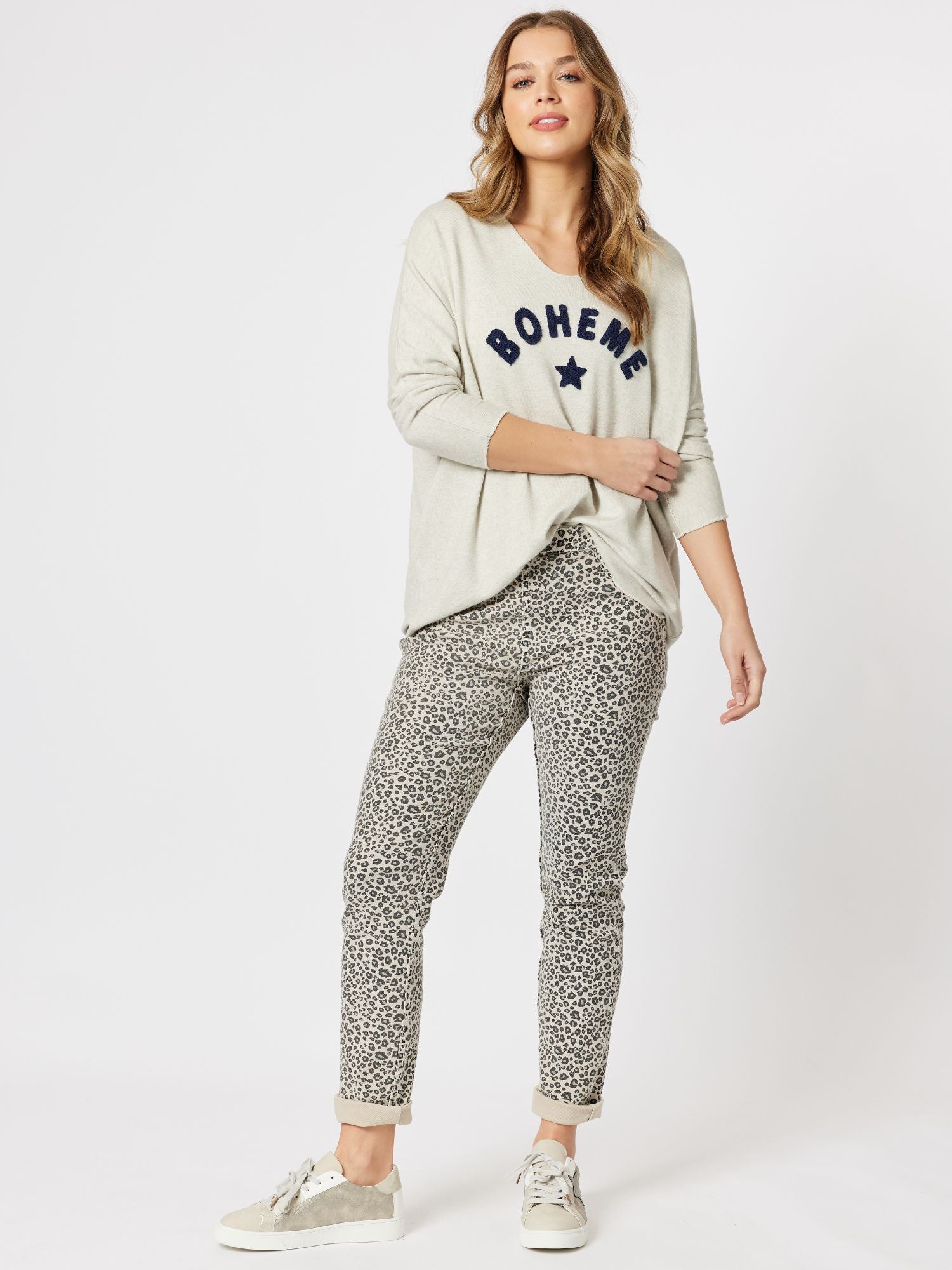 Boheme Relaxed Long Sleeve Knit Top Top - Natural