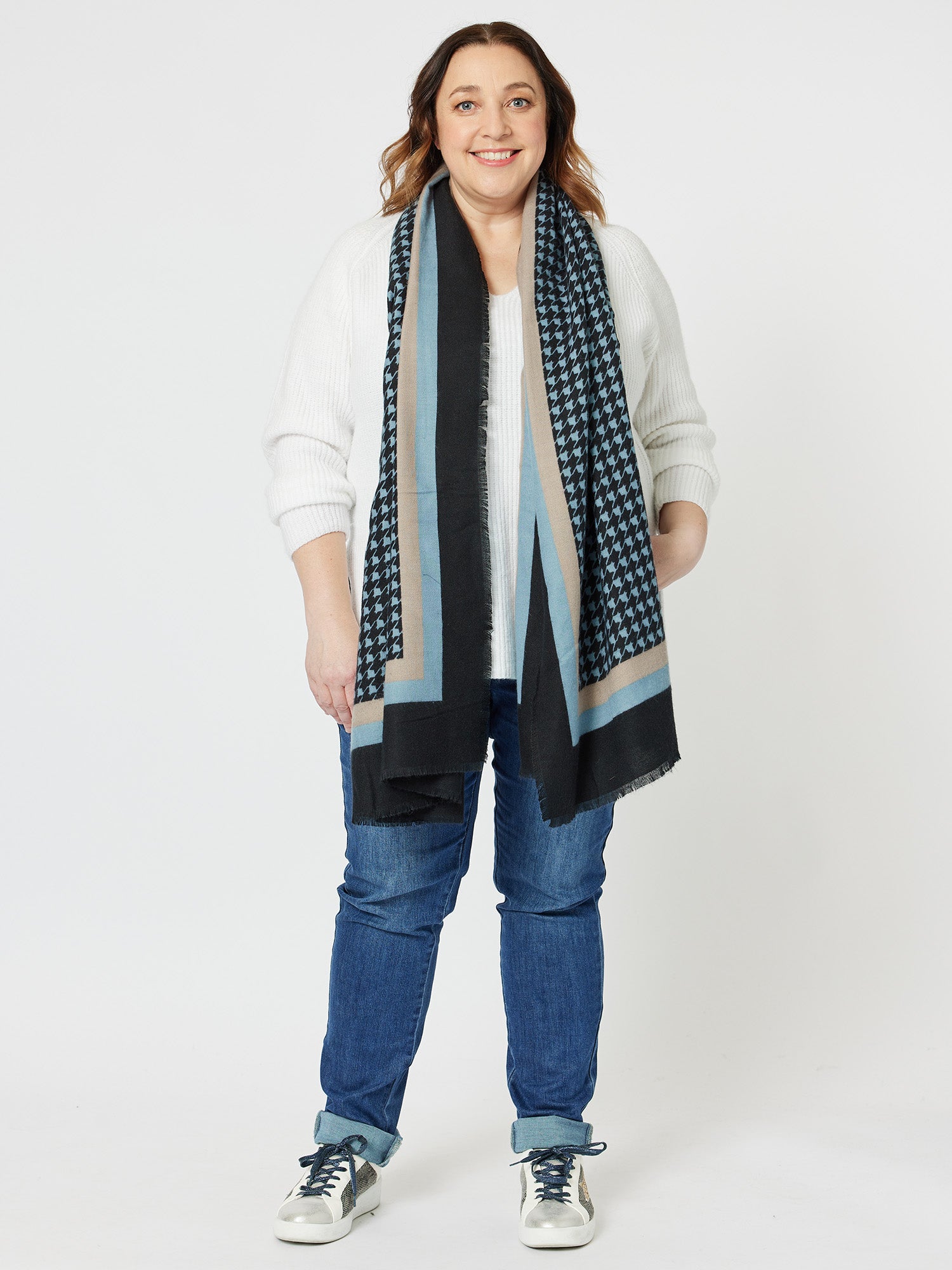 Houndstooth Print Scarf - Blue