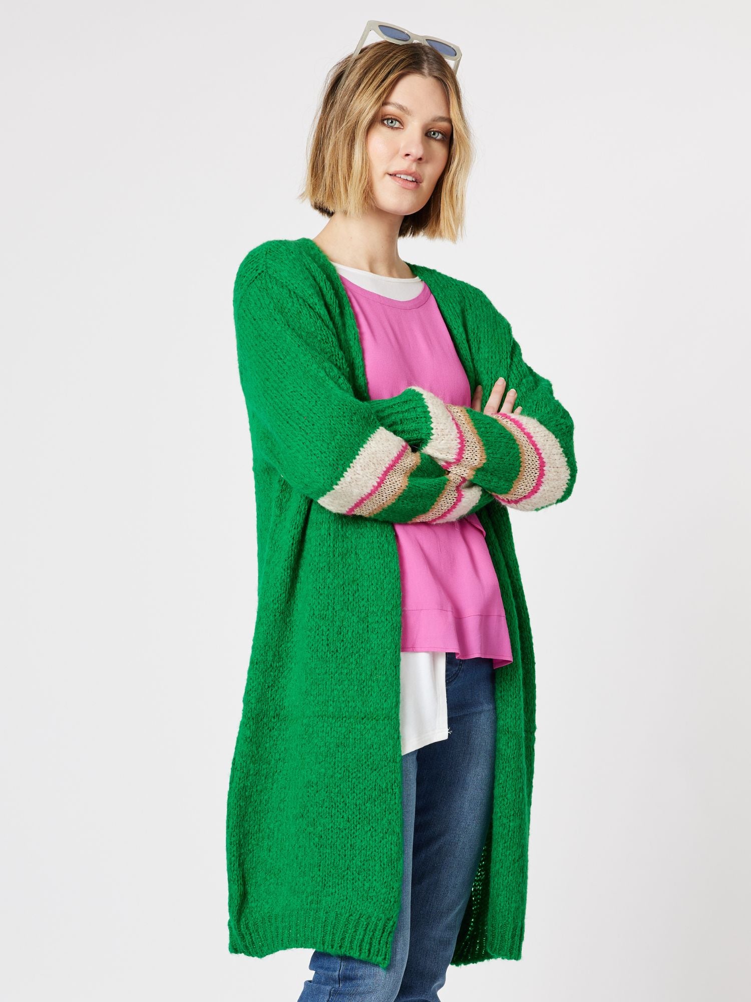 Piper Stripe Oversized Cardigan - Green