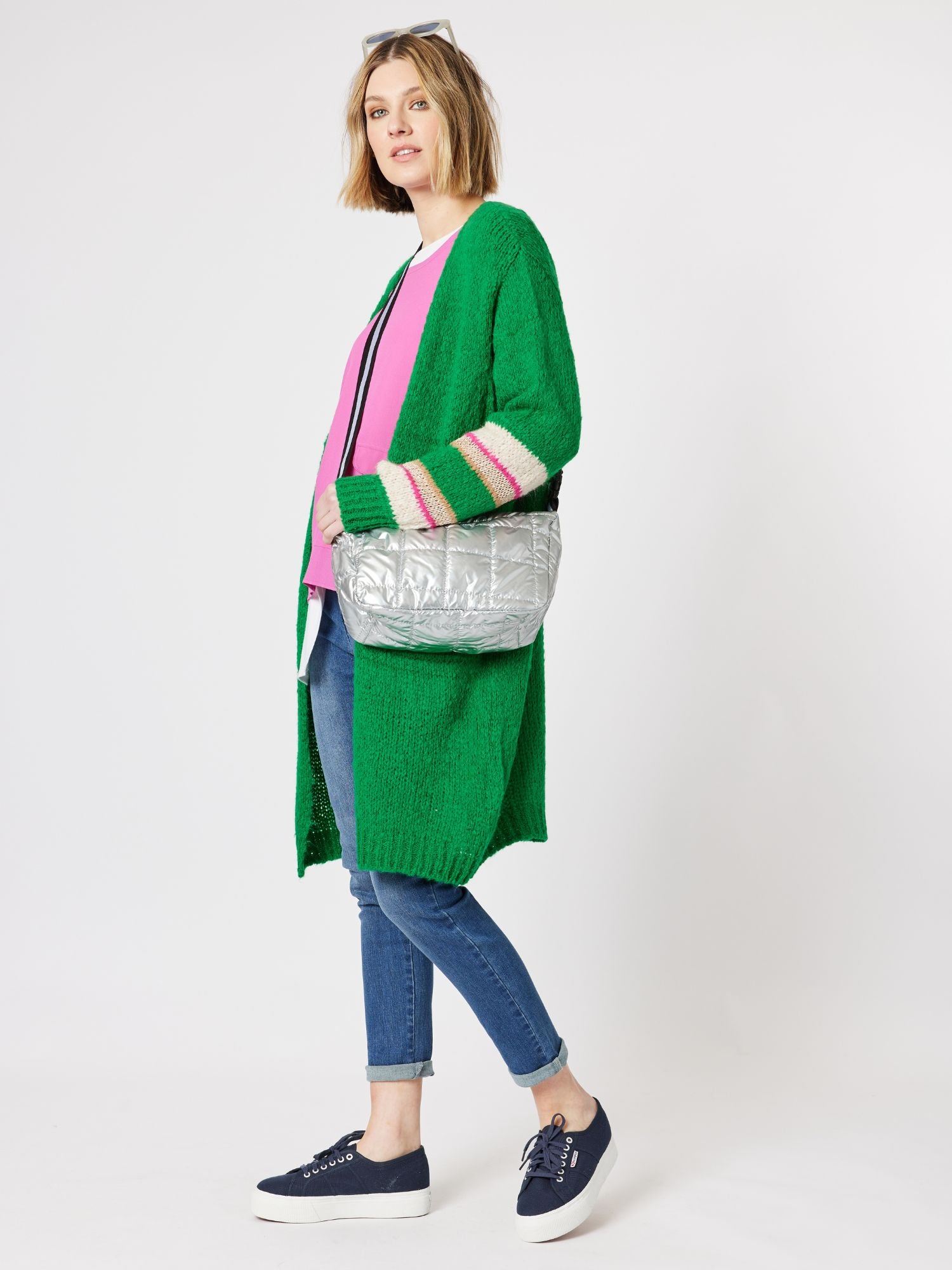 Piper Stripe Oversized Cardigan - Green