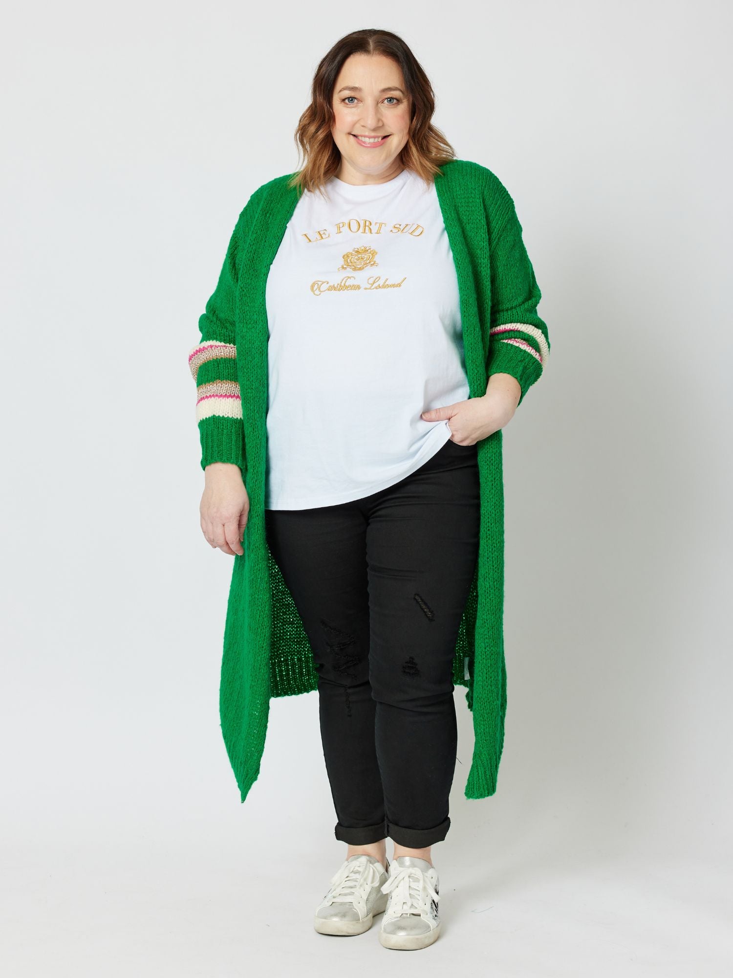 Piper Stripe Oversized Cardigan - Green