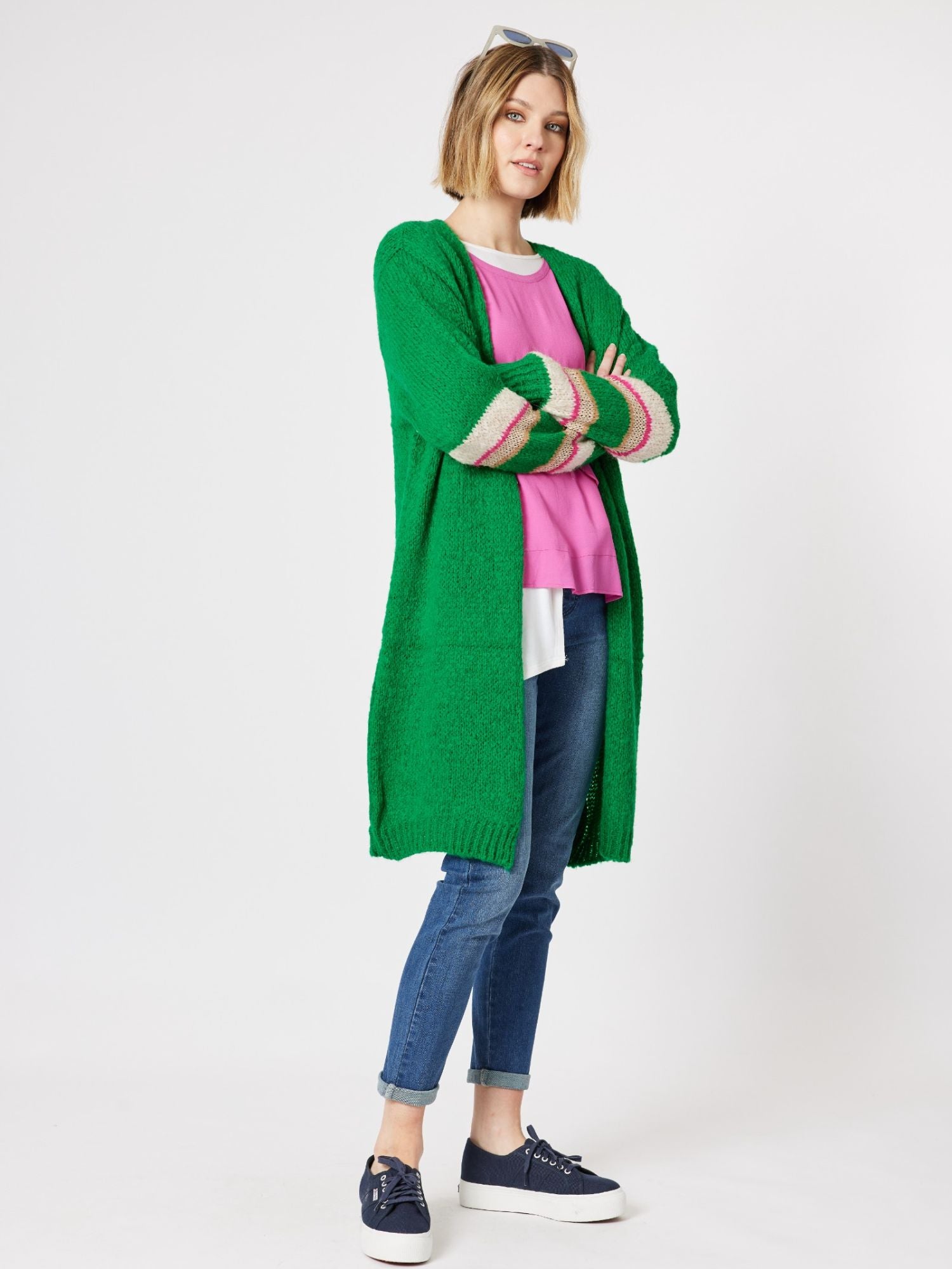 Piper Stripe Oversized Cardigan - Green