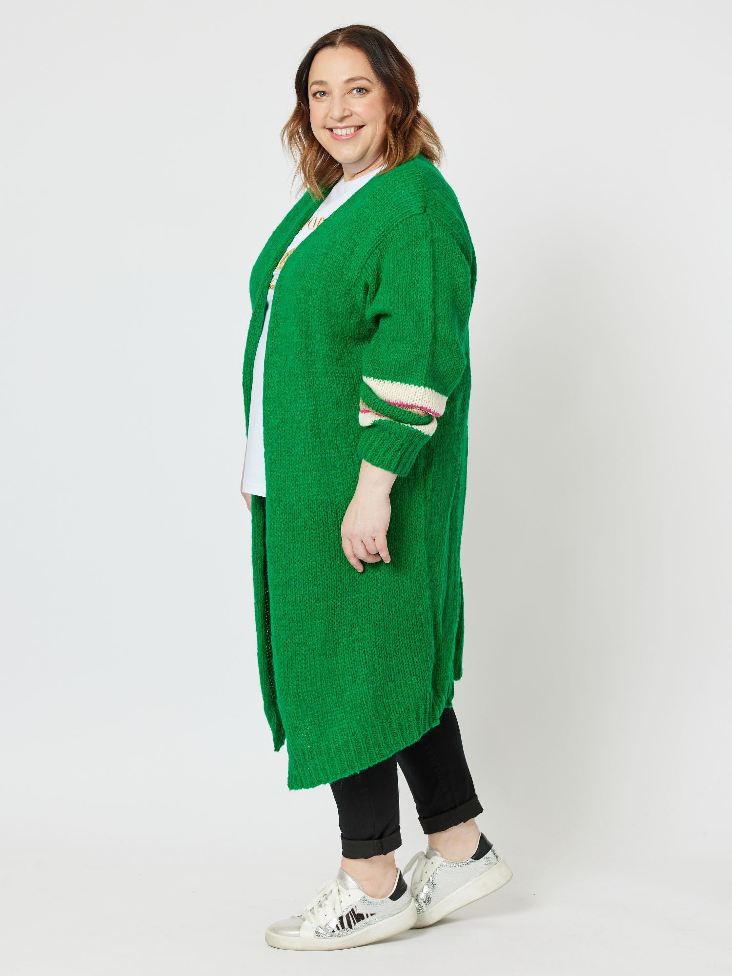 Piper Stripe Oversized Cardigan - Green