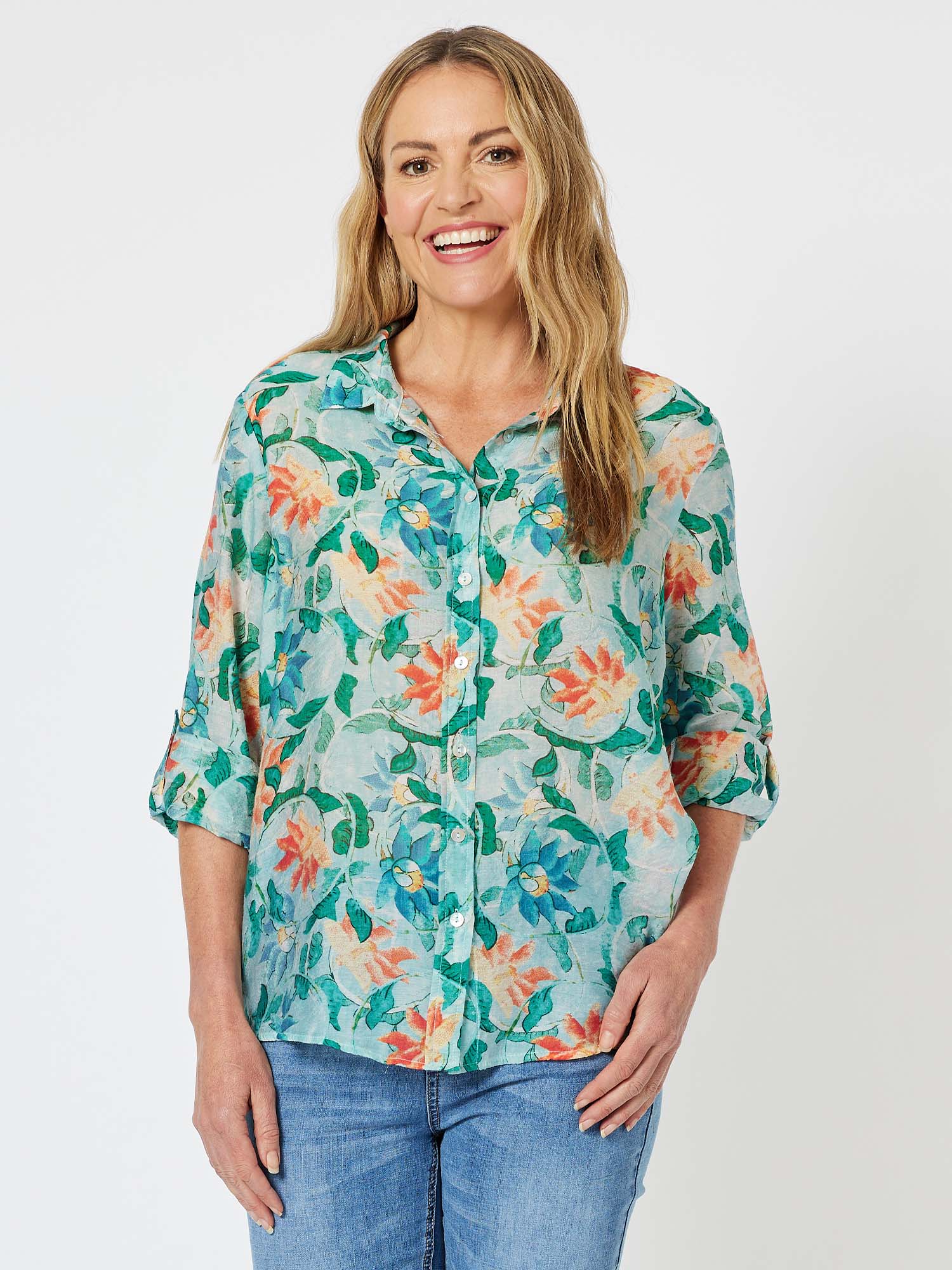 Lakeside Print Shirt - Lagoon