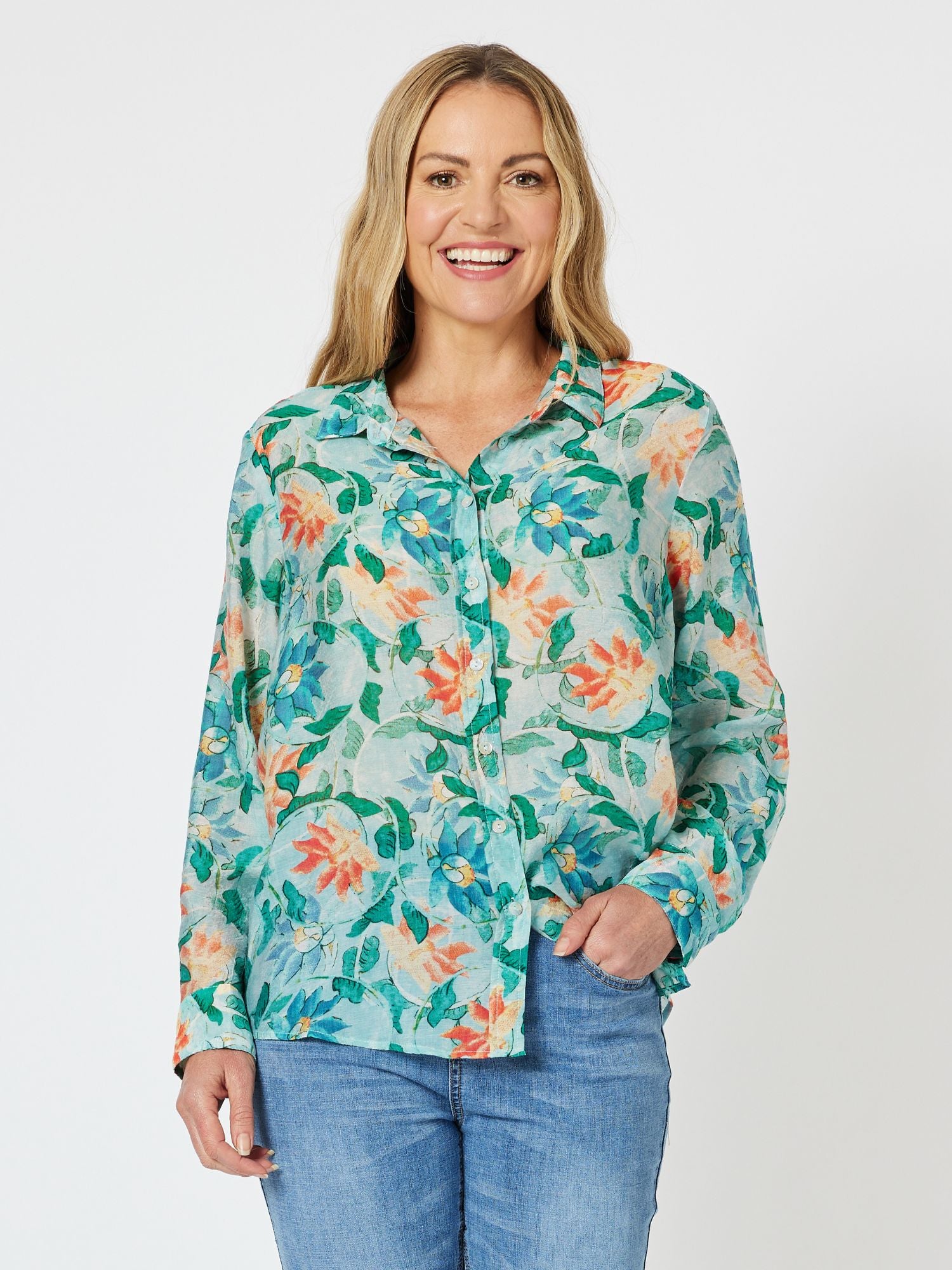 Lakeside Print Shirt - Lagoon