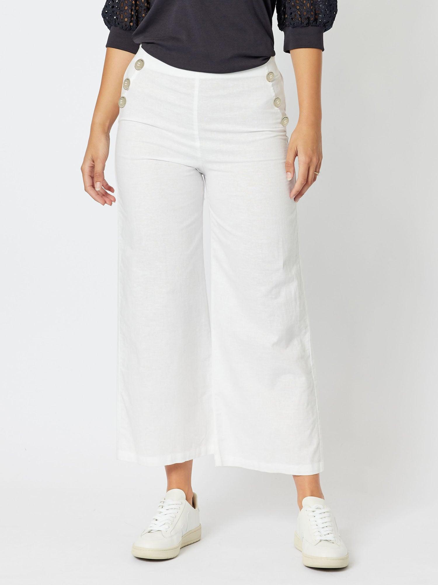 Wide Leg Pull On Pant - White