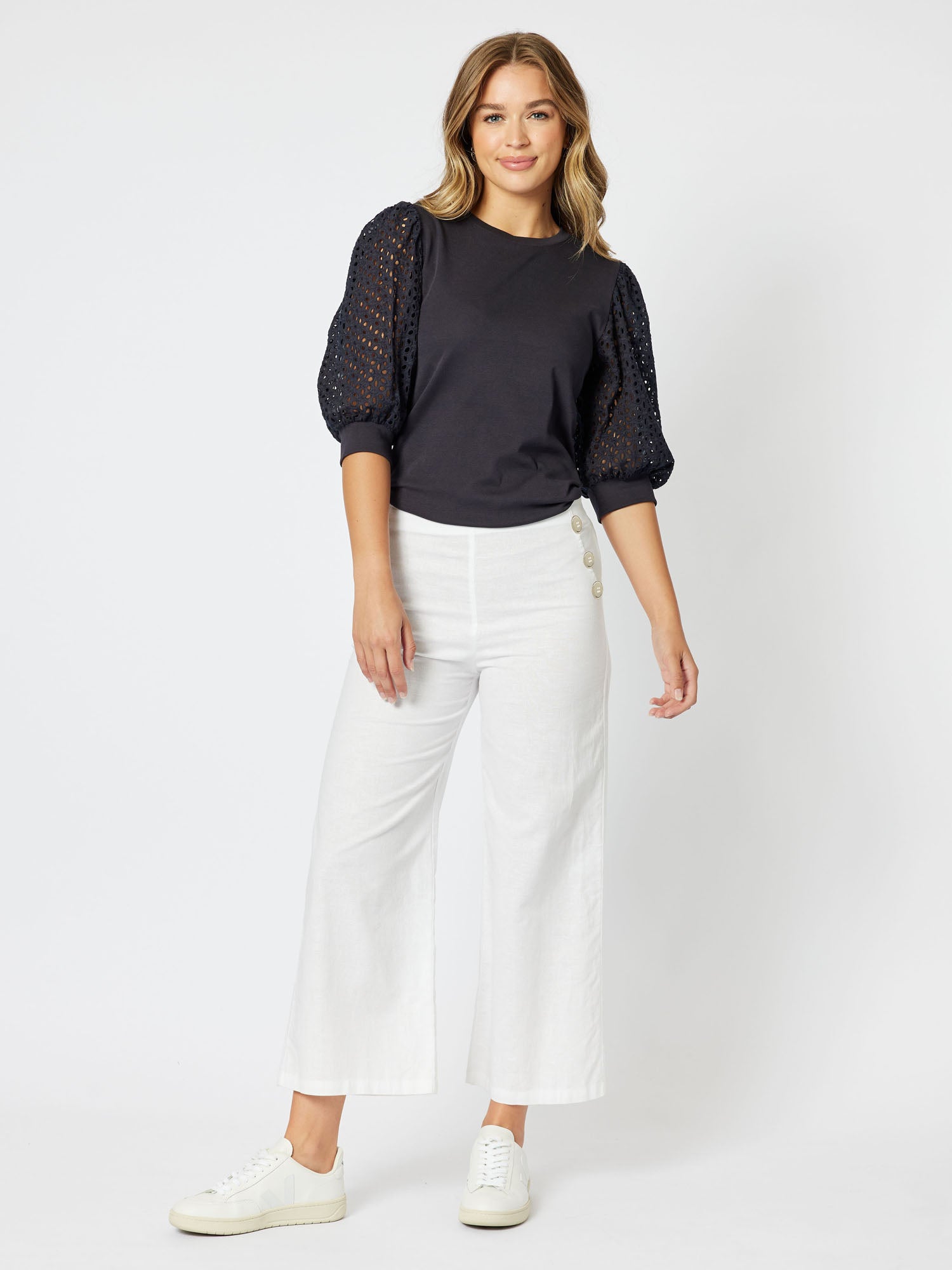 Wide Leg Pull On Pant - White