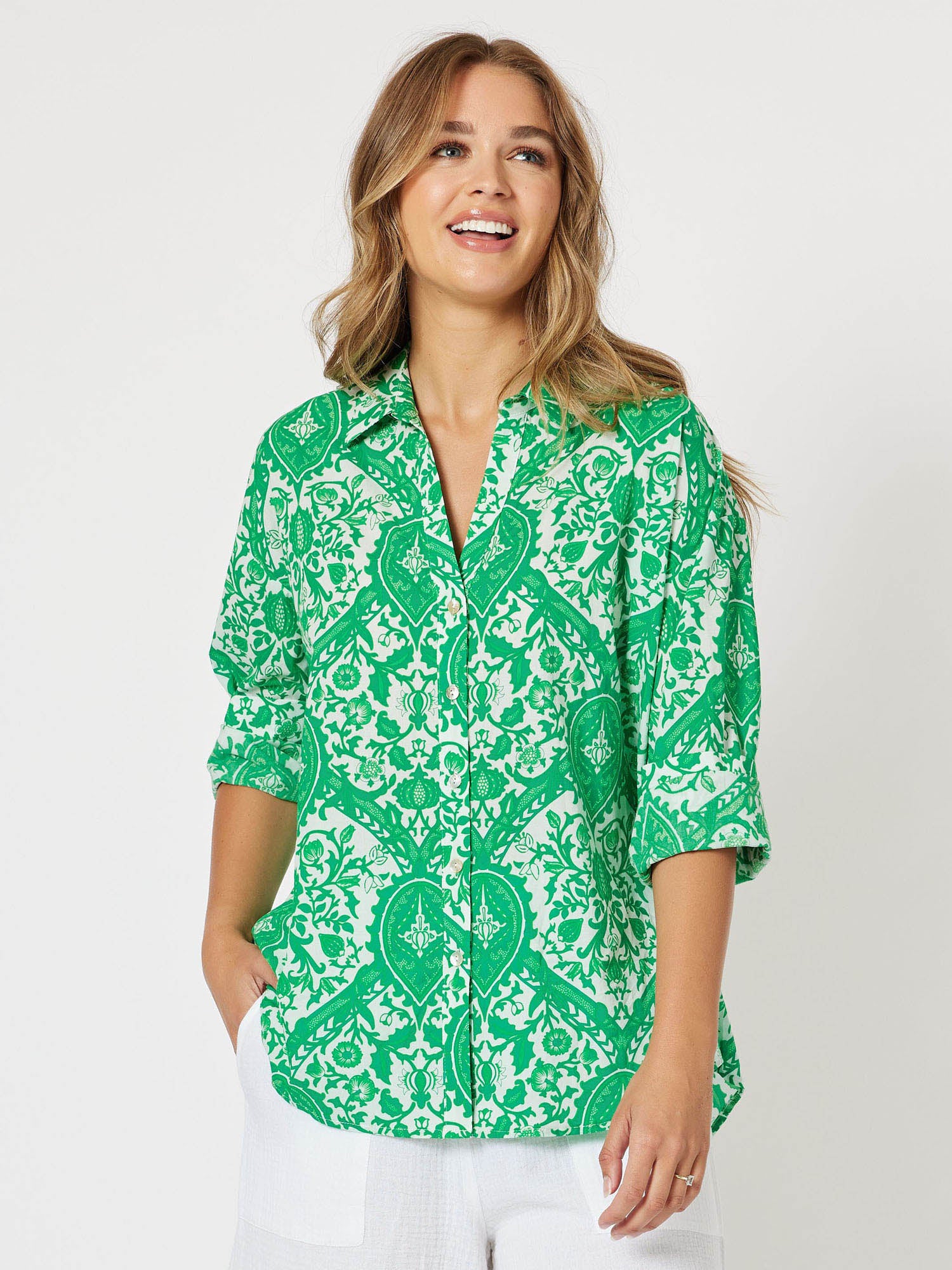 Hola Cotton Print Shirt - Green