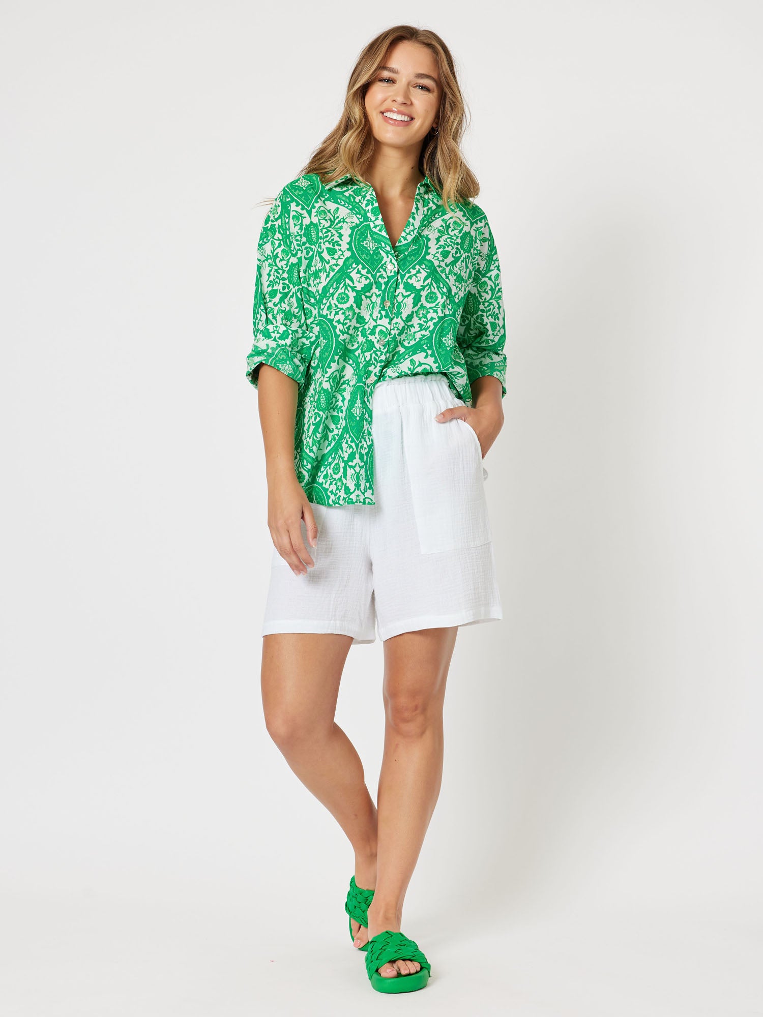 Hola Cotton Print Shirt - Green