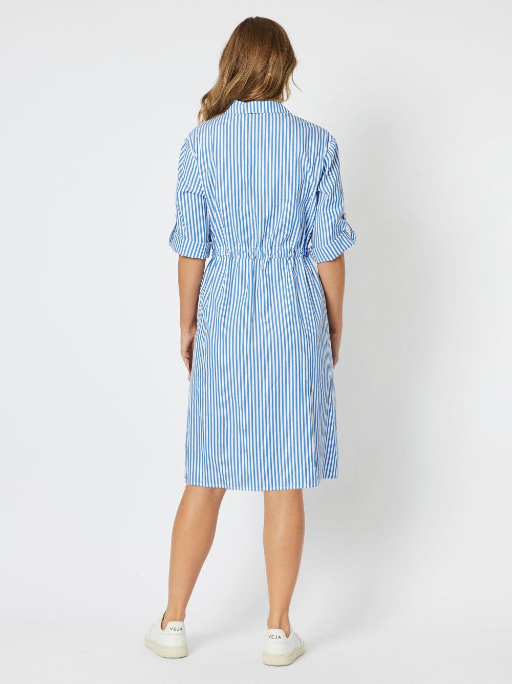 Shirty Stripe Cotton Dress - Blue