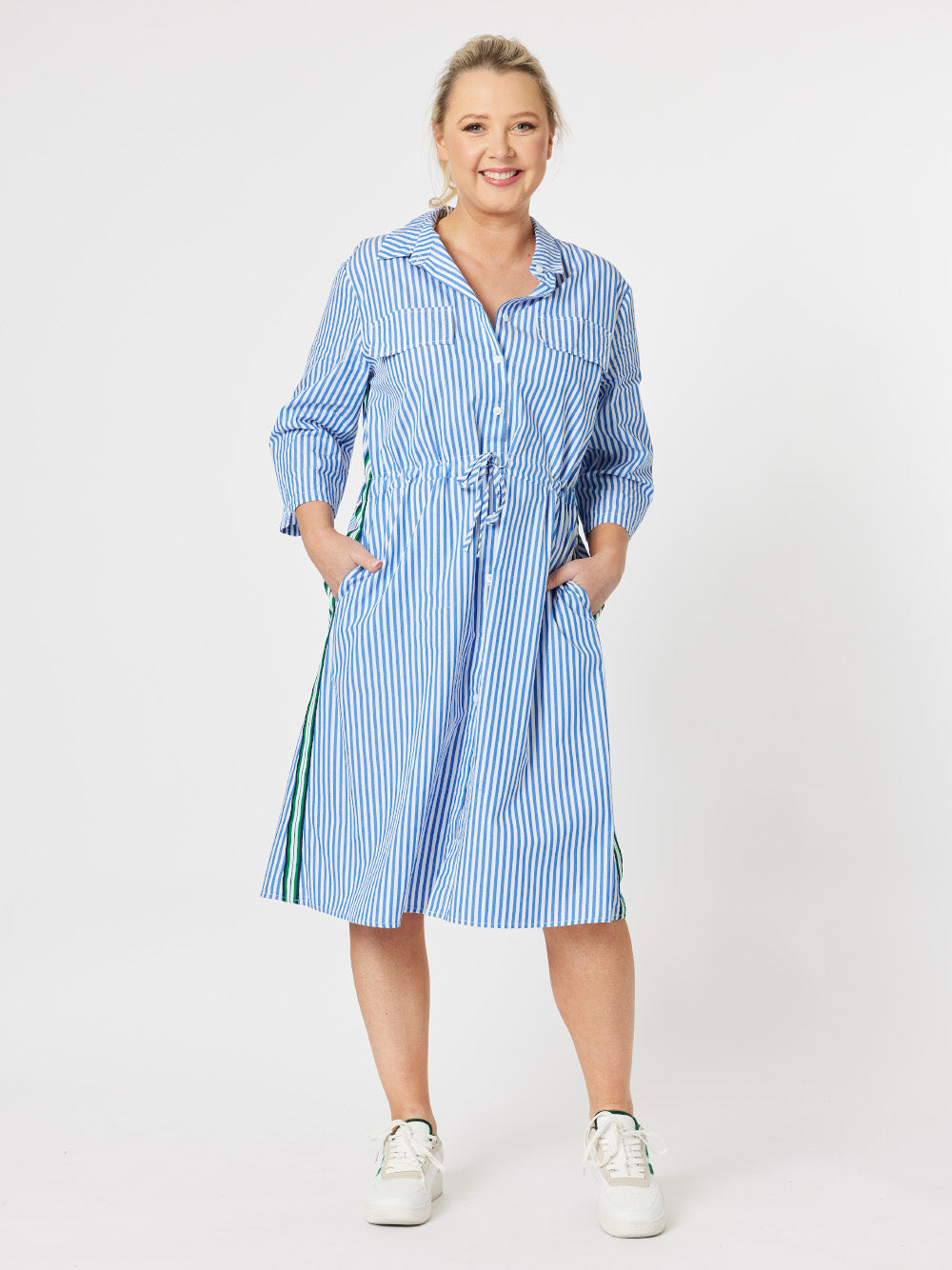 Shirty Stripe Cotton Dress - Blue
