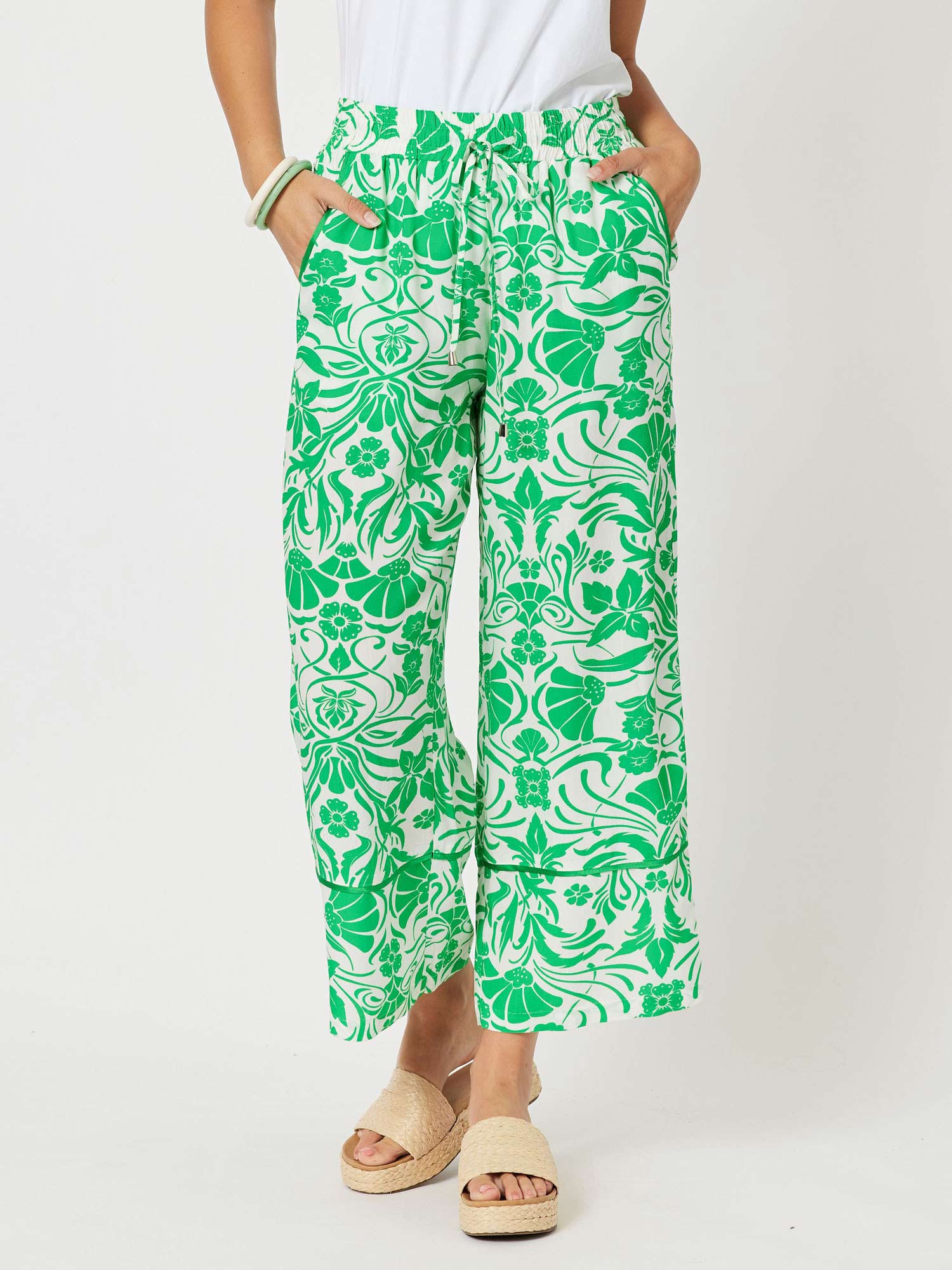 Paradise Print Wide Leg Pant - Green