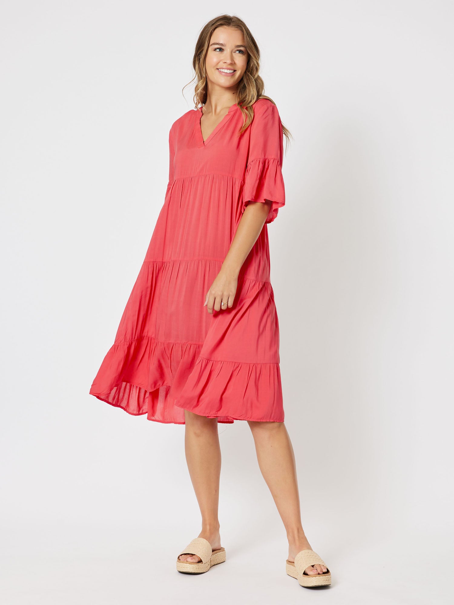 Tiered Swing Dress - Coral