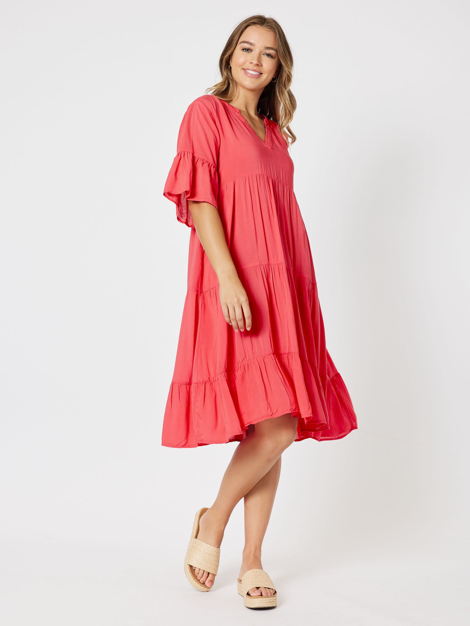 Tiered Swing Dress - Coral