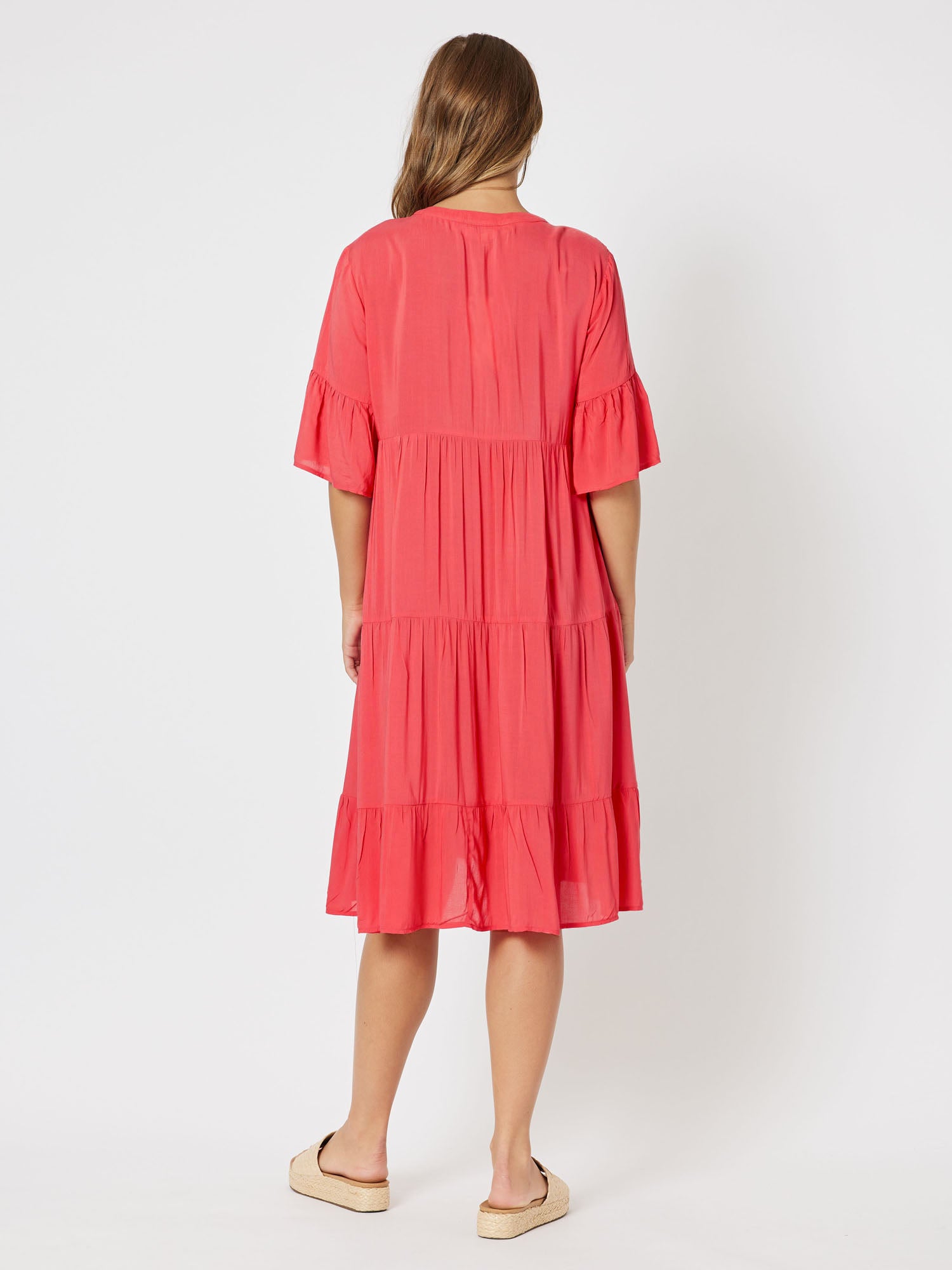 Tiered Swing Dress - Coral