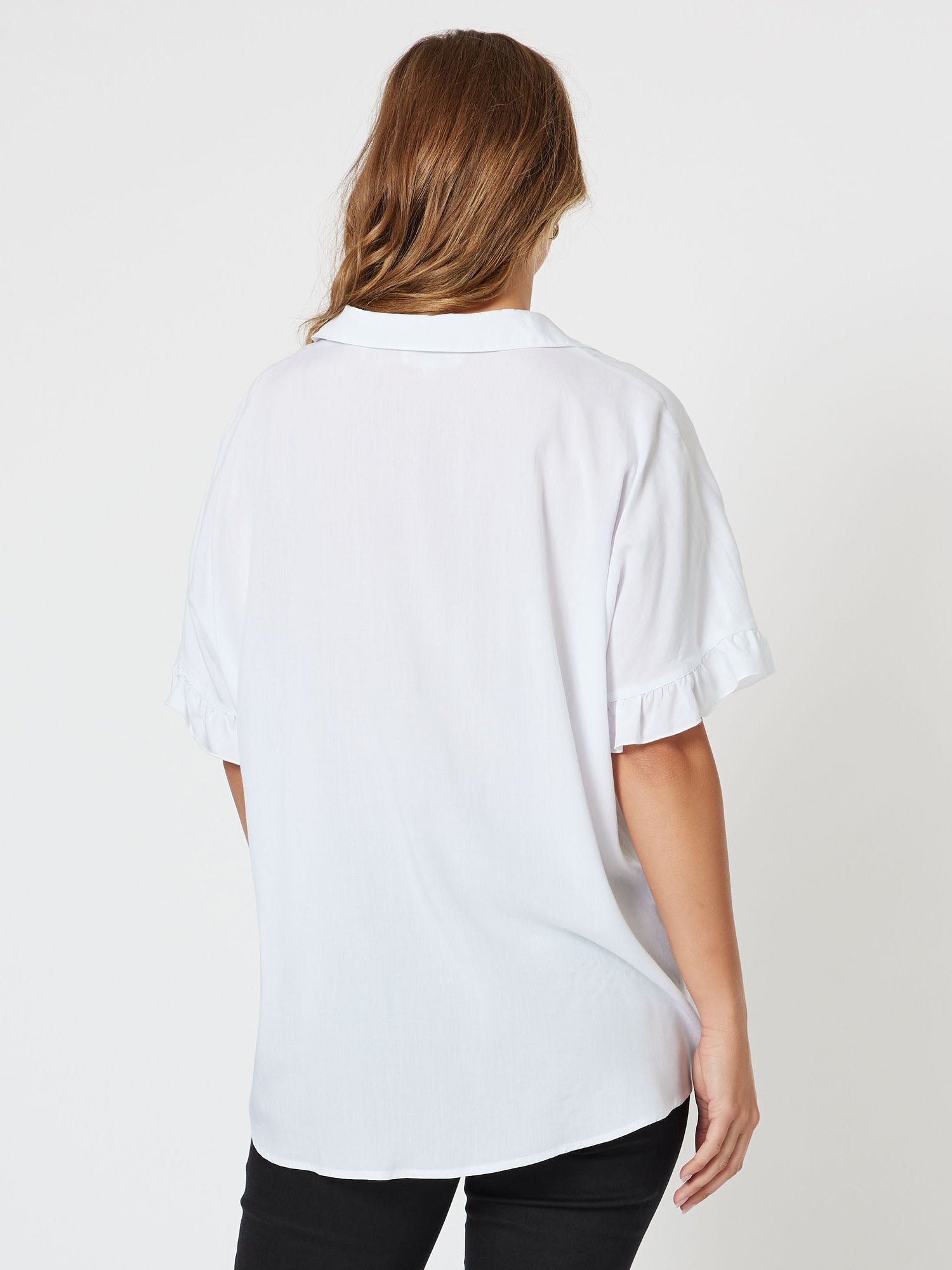 Kylie Short Sleeve Frill Trim Shirt - White