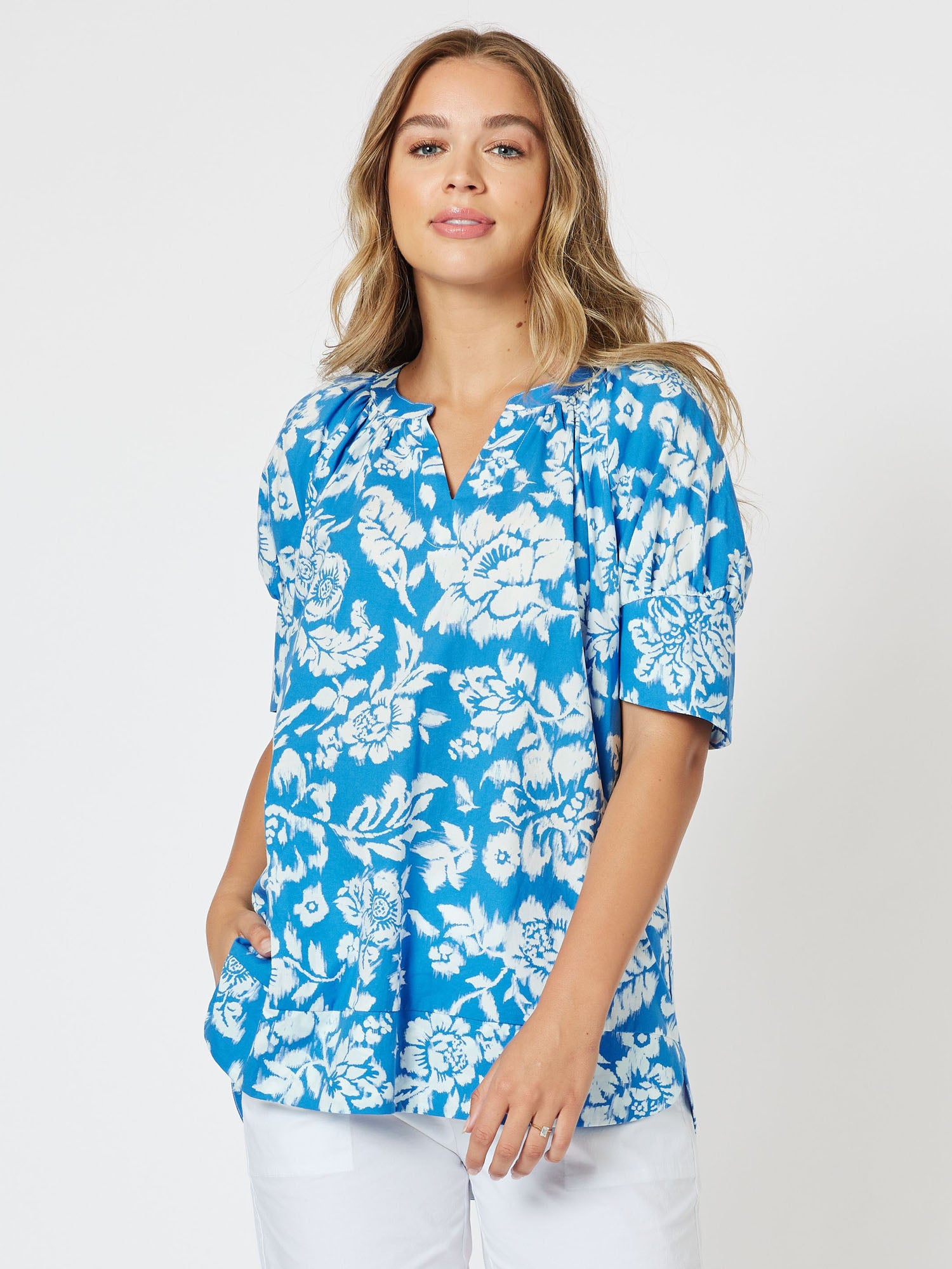 Amour Cotton Print Top - Blue