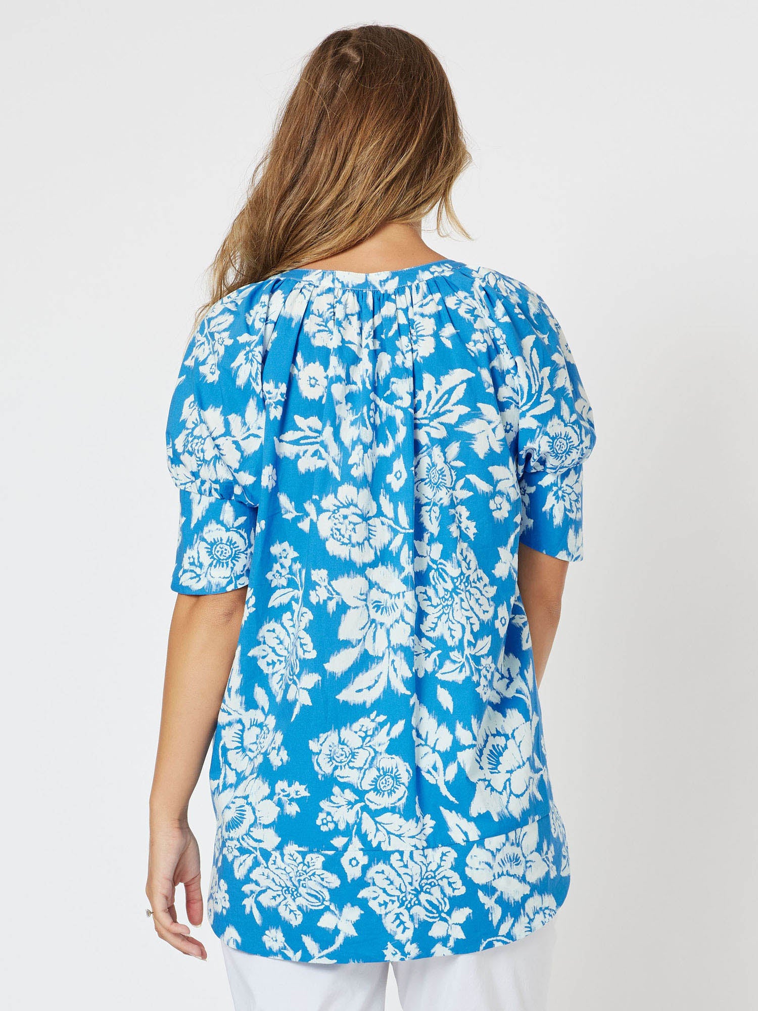 Amour Cotton Print Top - Blue