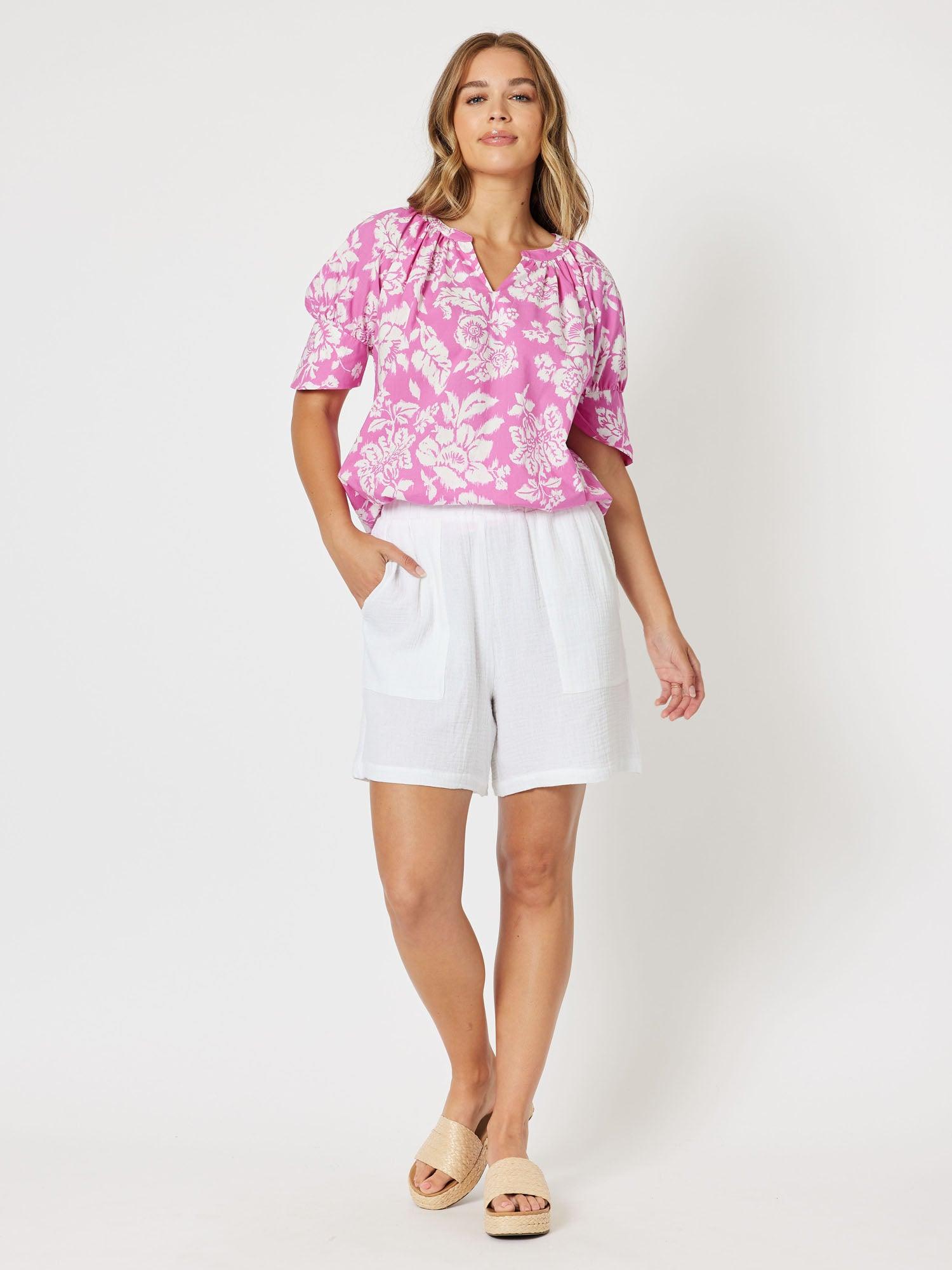 Amour Cotton Print Top - Pink