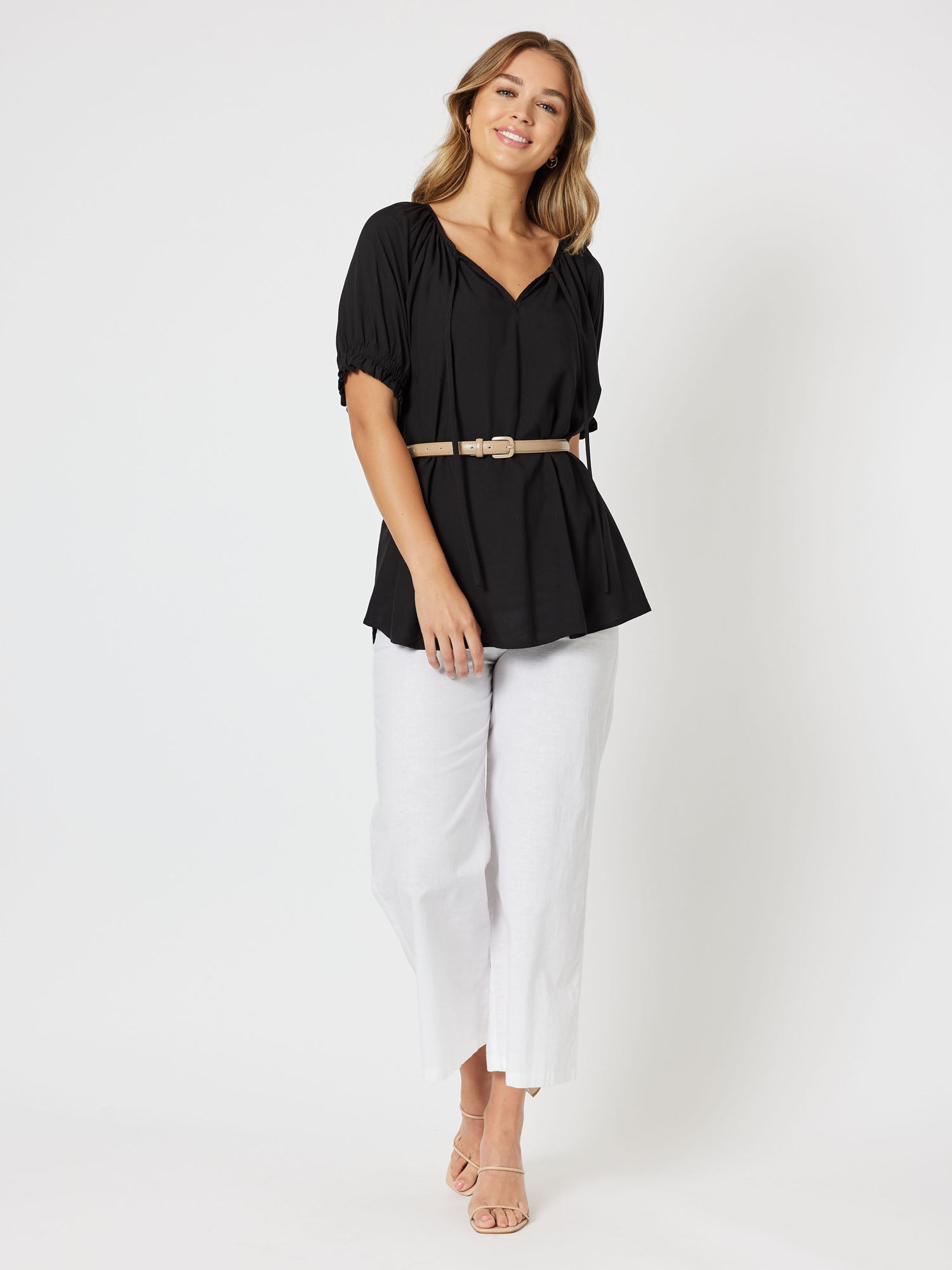 Jodie Short Sleeve Vneck Tunic Top - Black