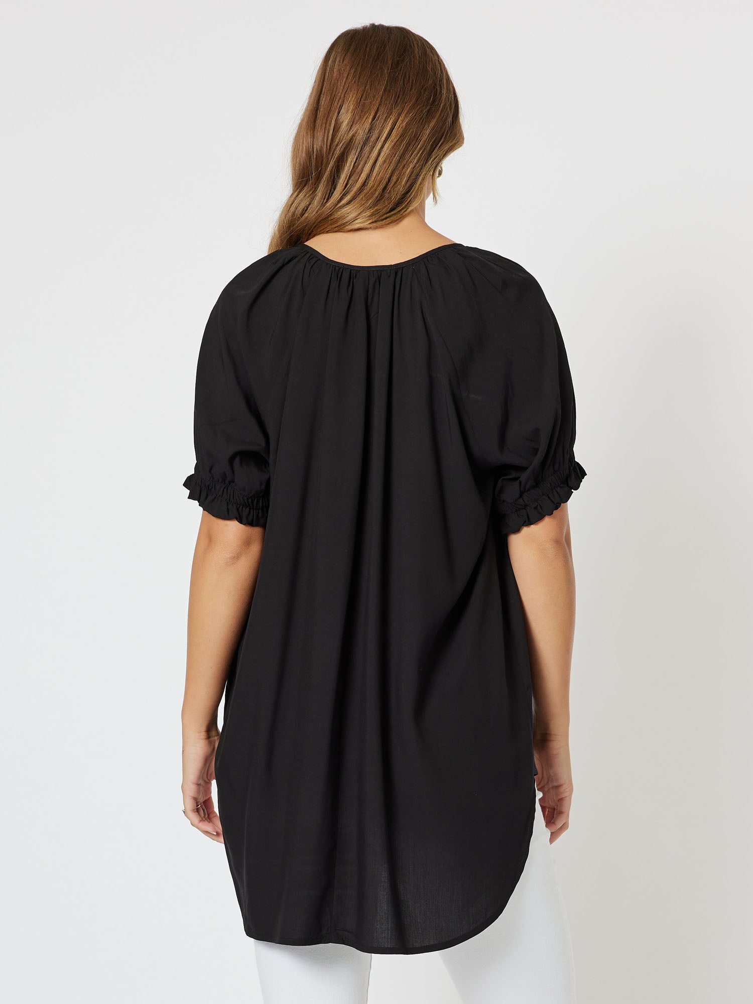 Jodie Short Sleeve Vneck Tunic Top - Black