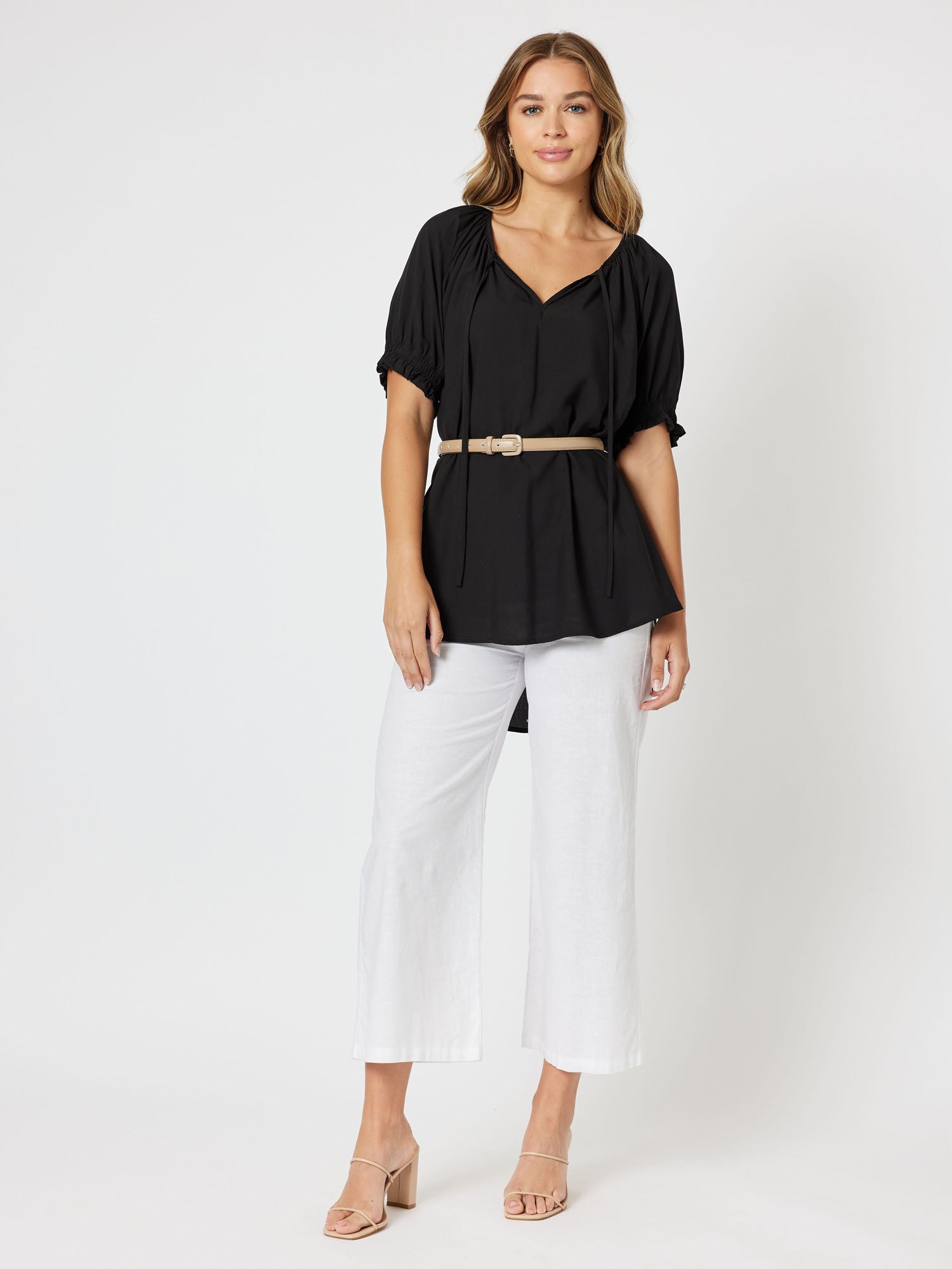 Jodie Short Sleeve Vneck Tunic Top - Black