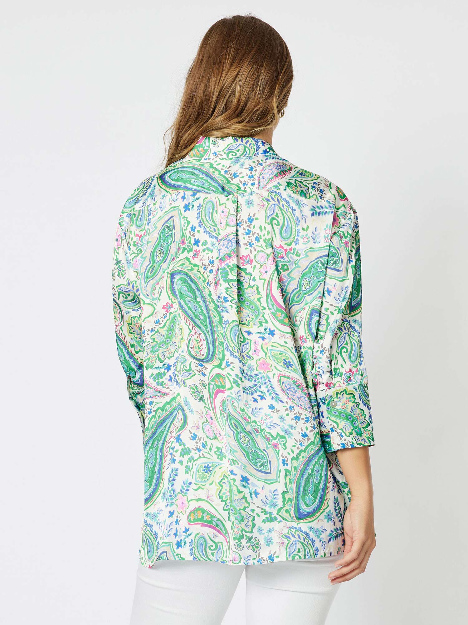 Vibe Satin Print Long Sleeve Shirt - Green