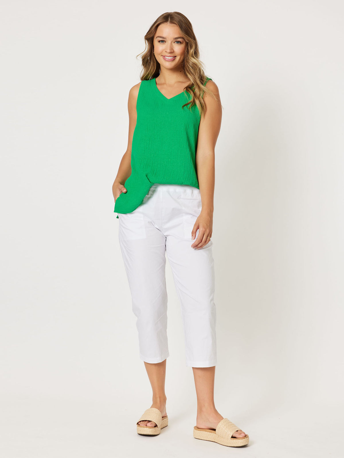 New Santorini Cotton Crop Pant- White – RC & Co