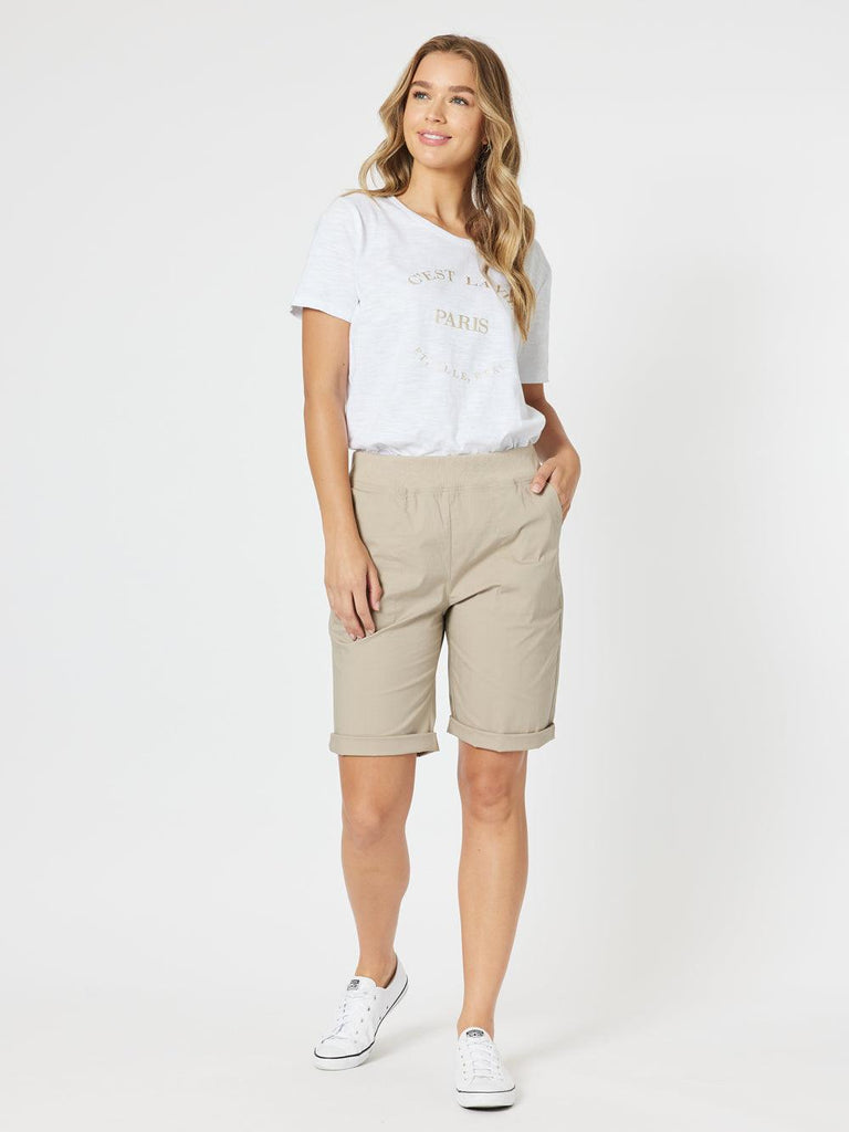 Santorini Cotton Pull On Shorts - Natural