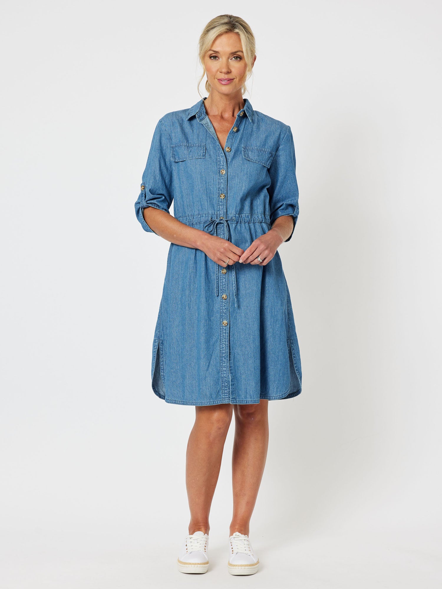Chambray Cotton Shirt Dress - Denim