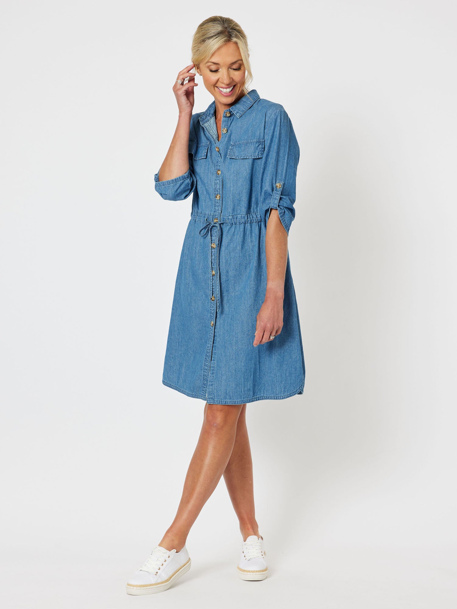 Chambray Cotton Shirt Dress - Denim
