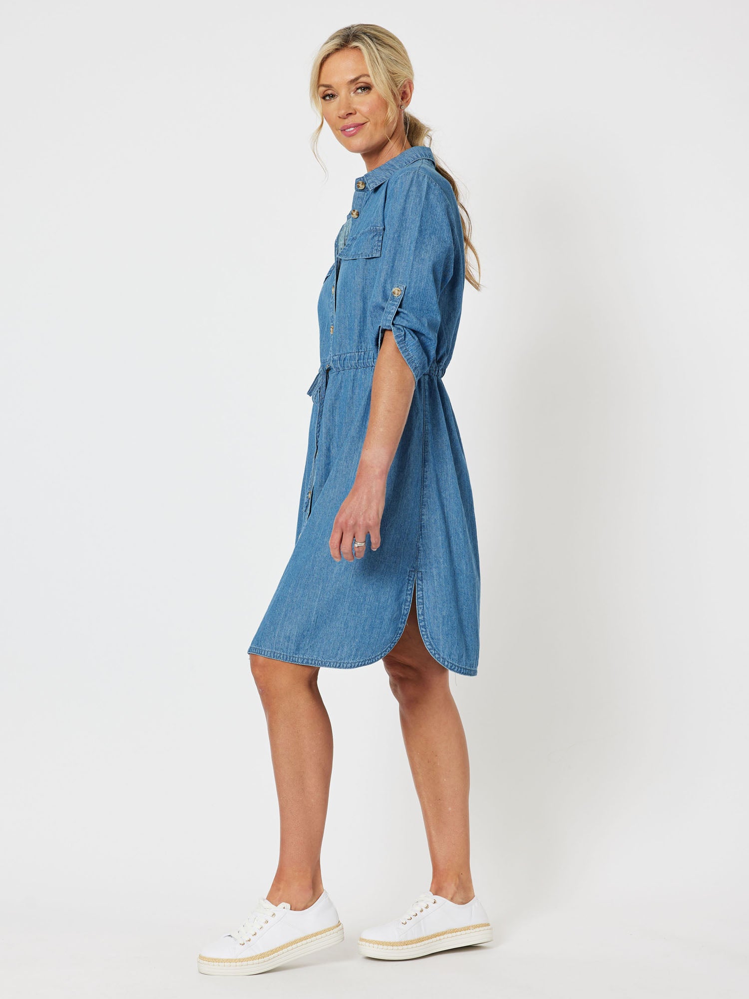 Chambray Cotton Shirt Dress - Denim