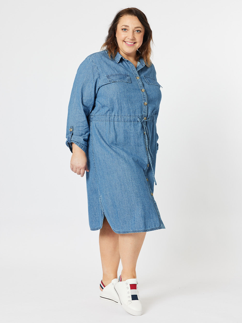 Chambray Cotton Shirt Dress - Denim