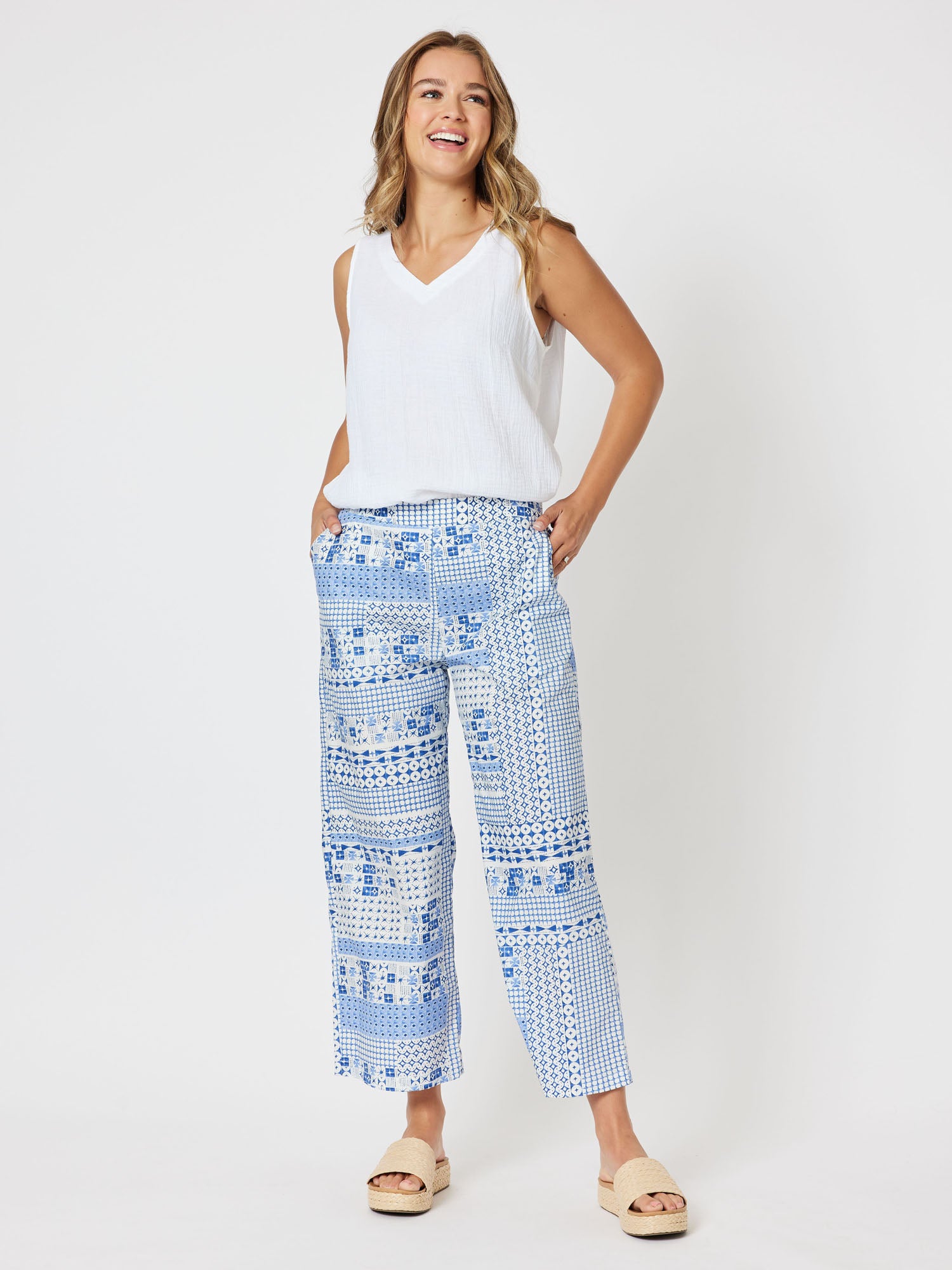 Byron Cotton Vneck Sleeveless Top - White
