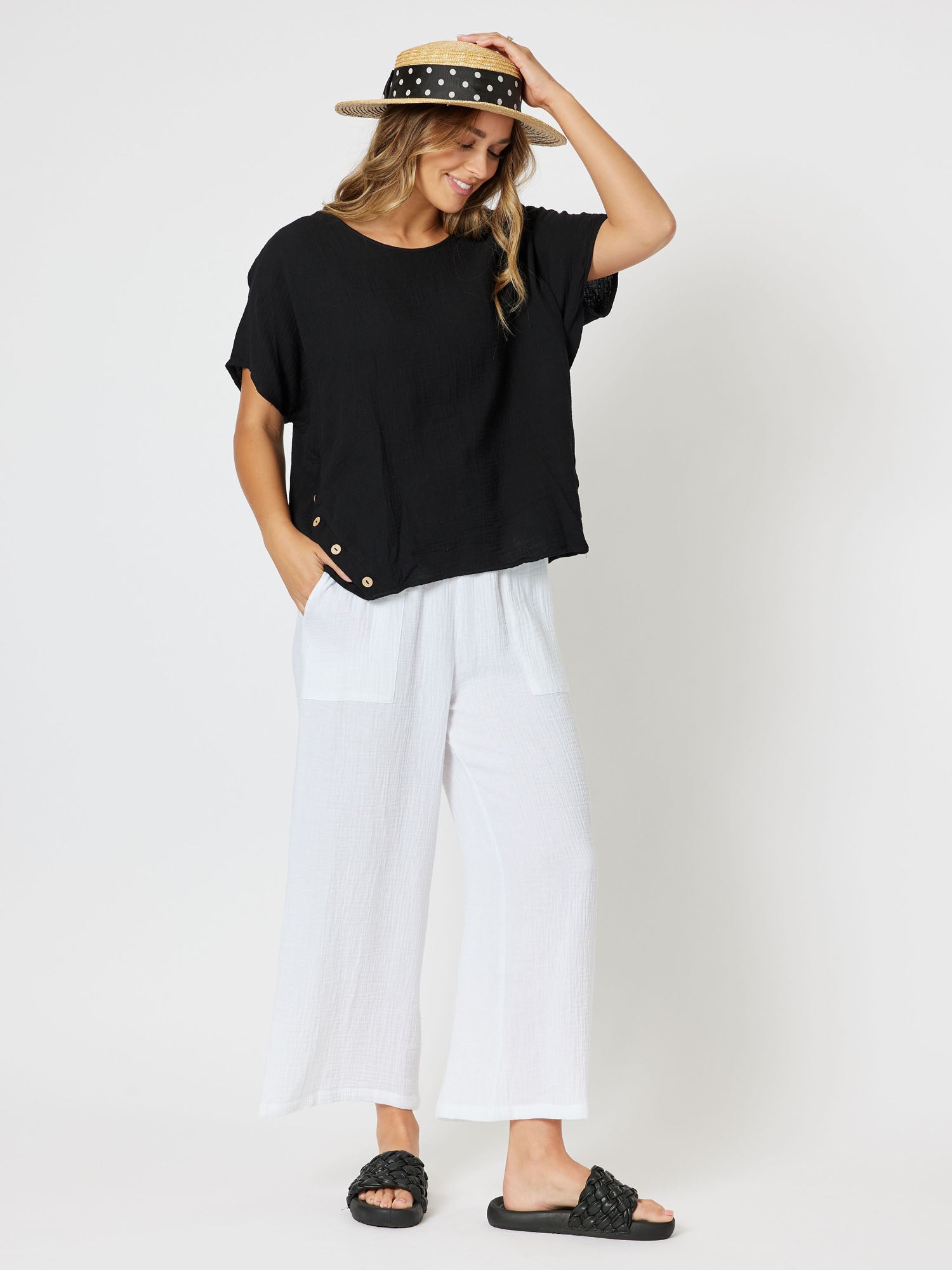 Byron Cotton Relaxed Short Sleeve Top - Black