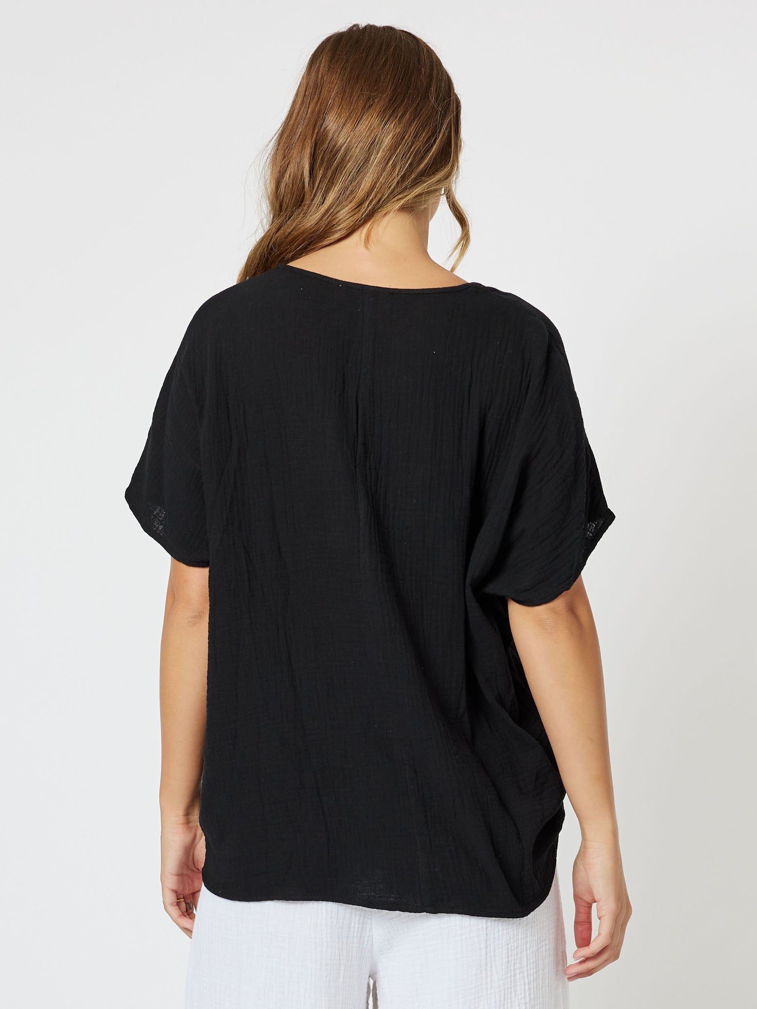 Byron Cotton Relaxed Short Sleeve Top - Black