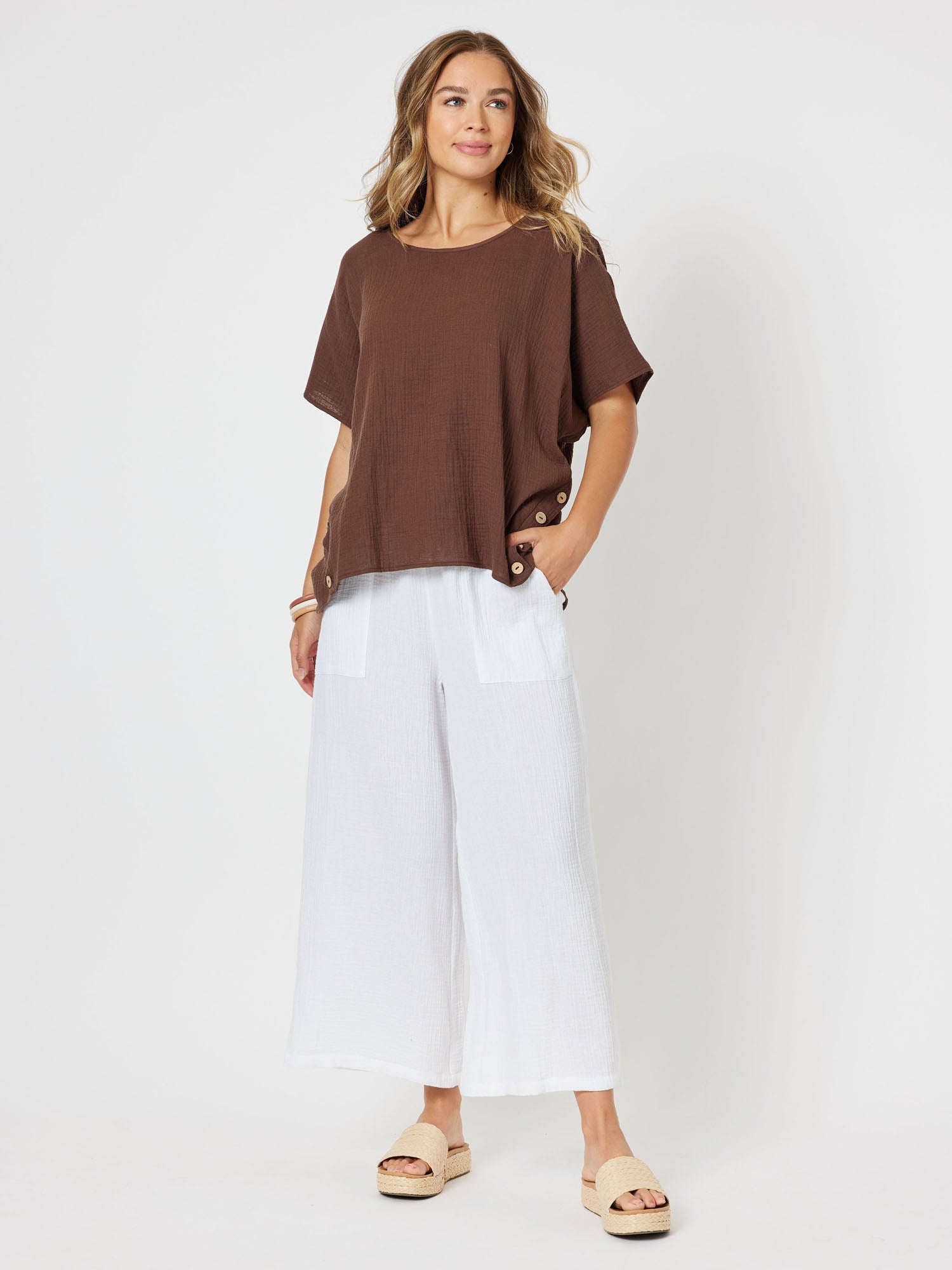 Byron Cotton Relaxed Short Sleeve Top - Chocolate