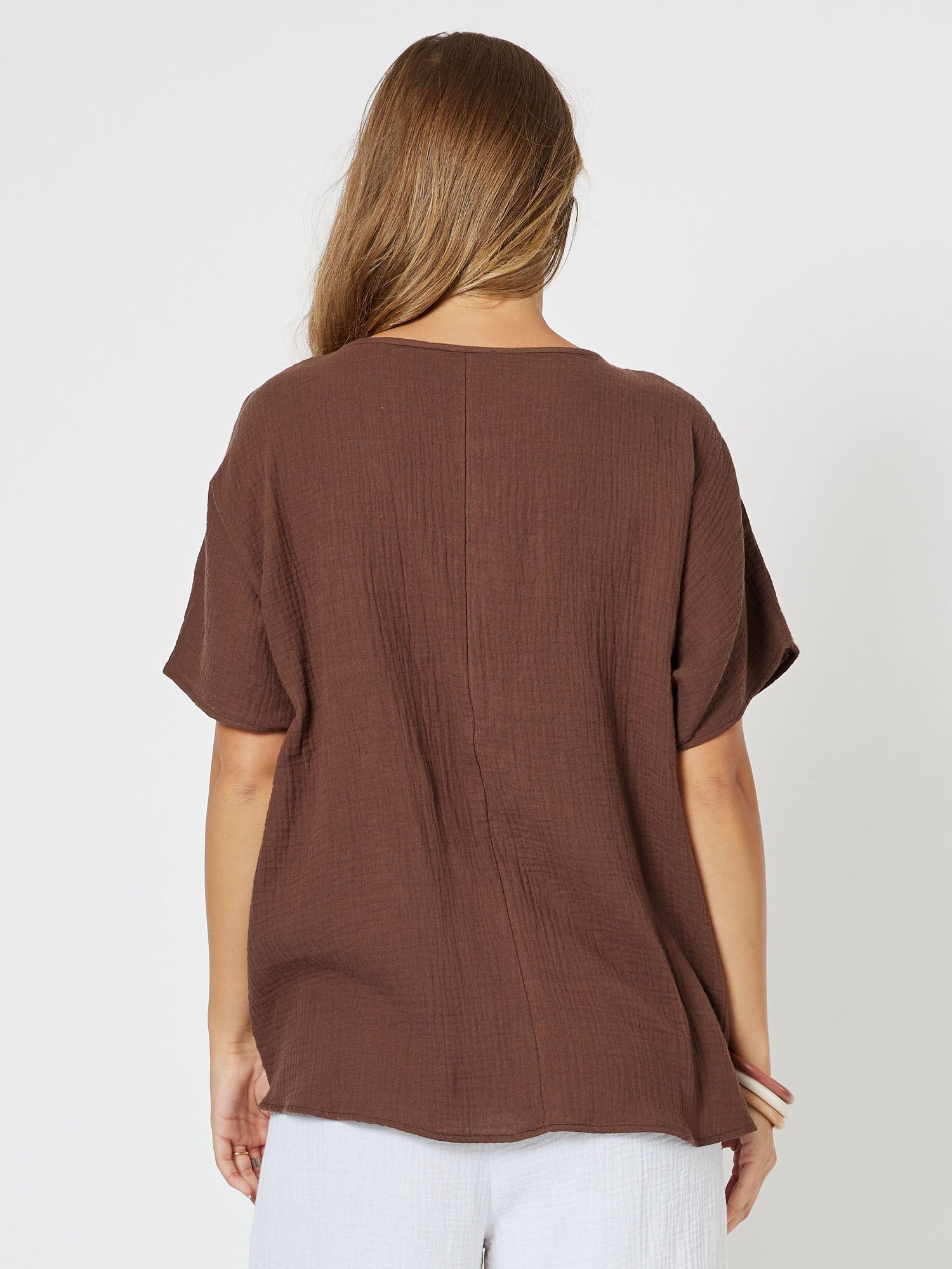 Byron Cotton Relaxed Short Sleeve Top - Chocolate
