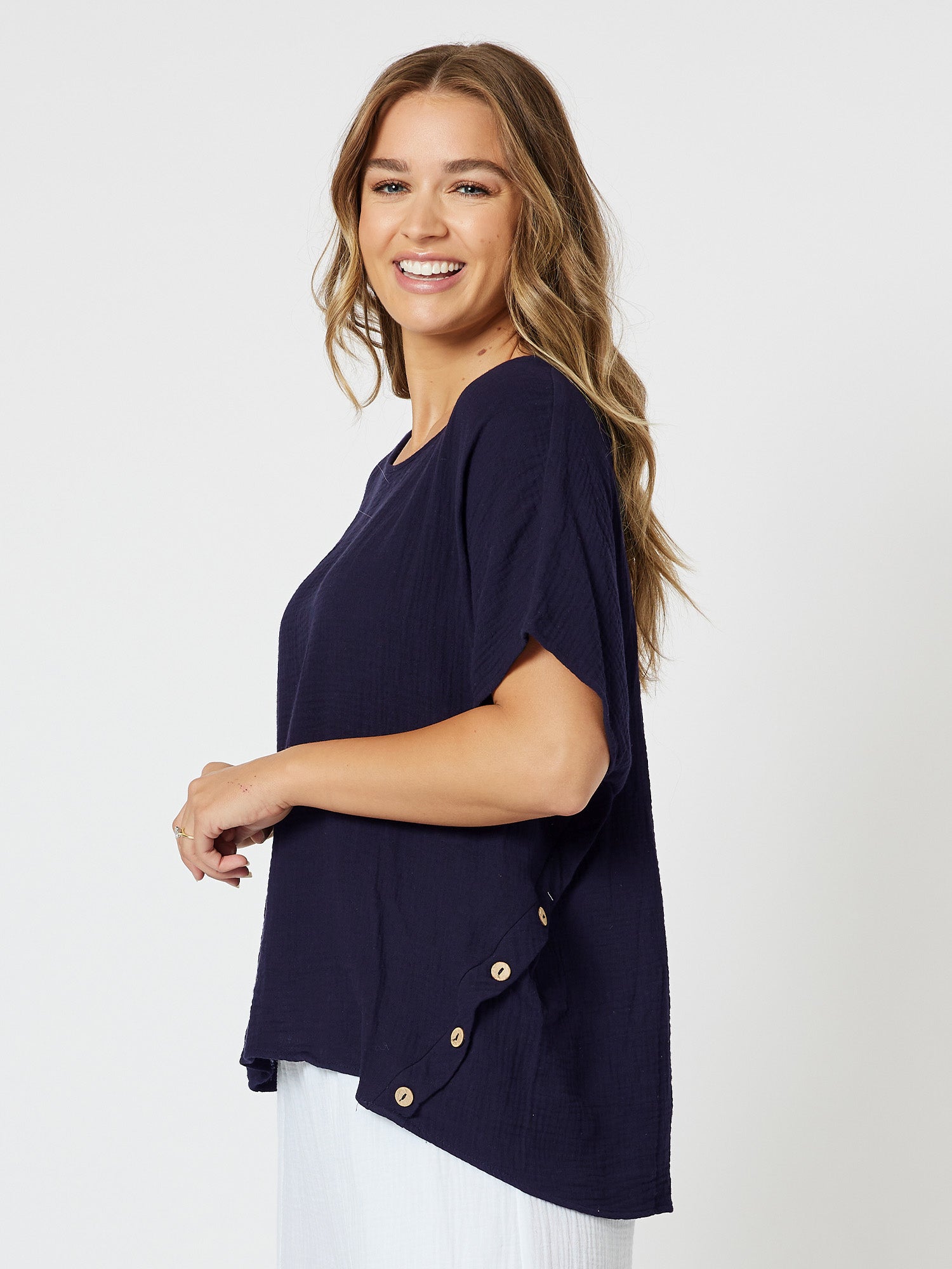 Byron Cotton Relaxed Top - Navy