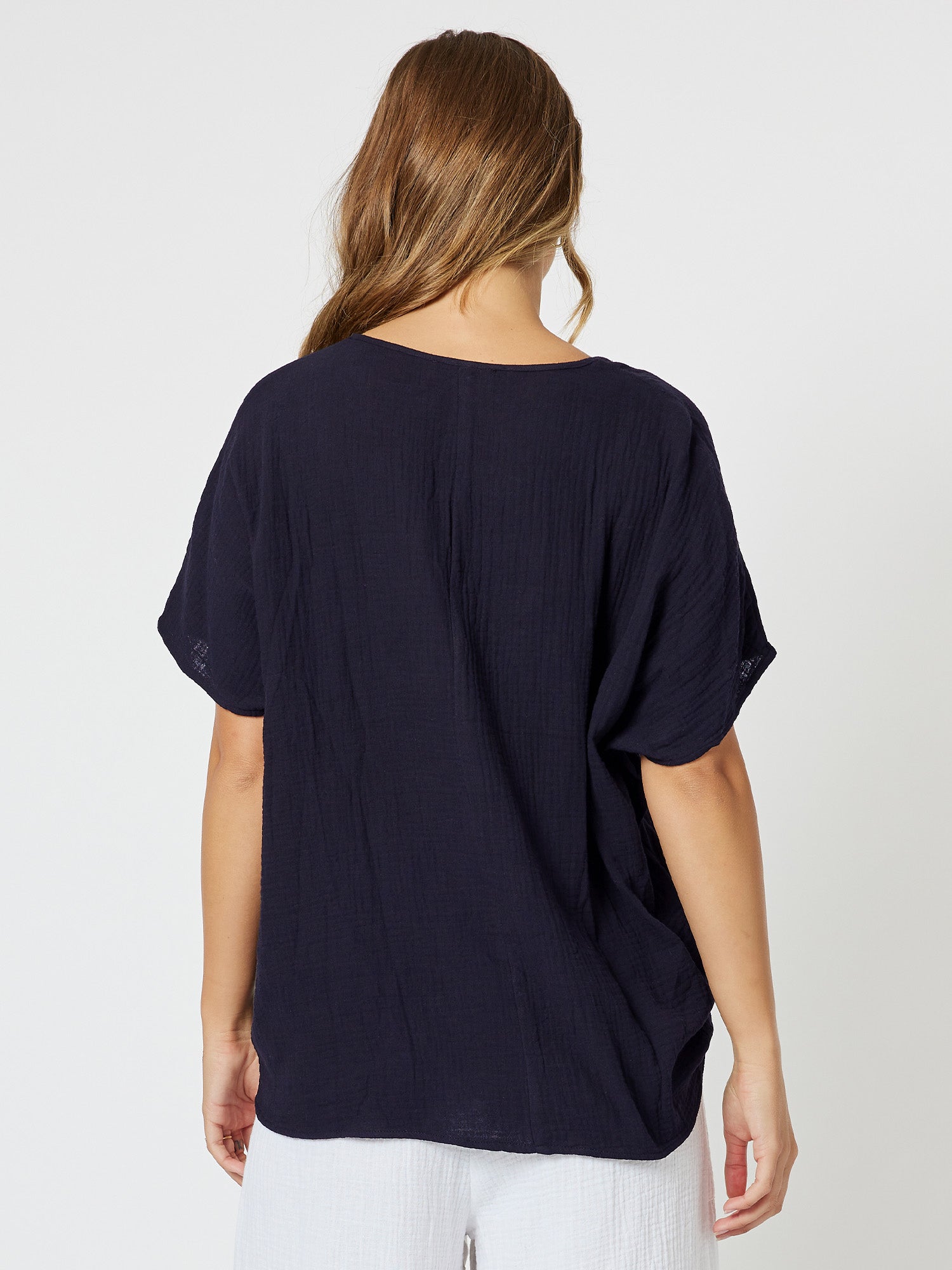 Byron Cotton Relaxed Top - Navy