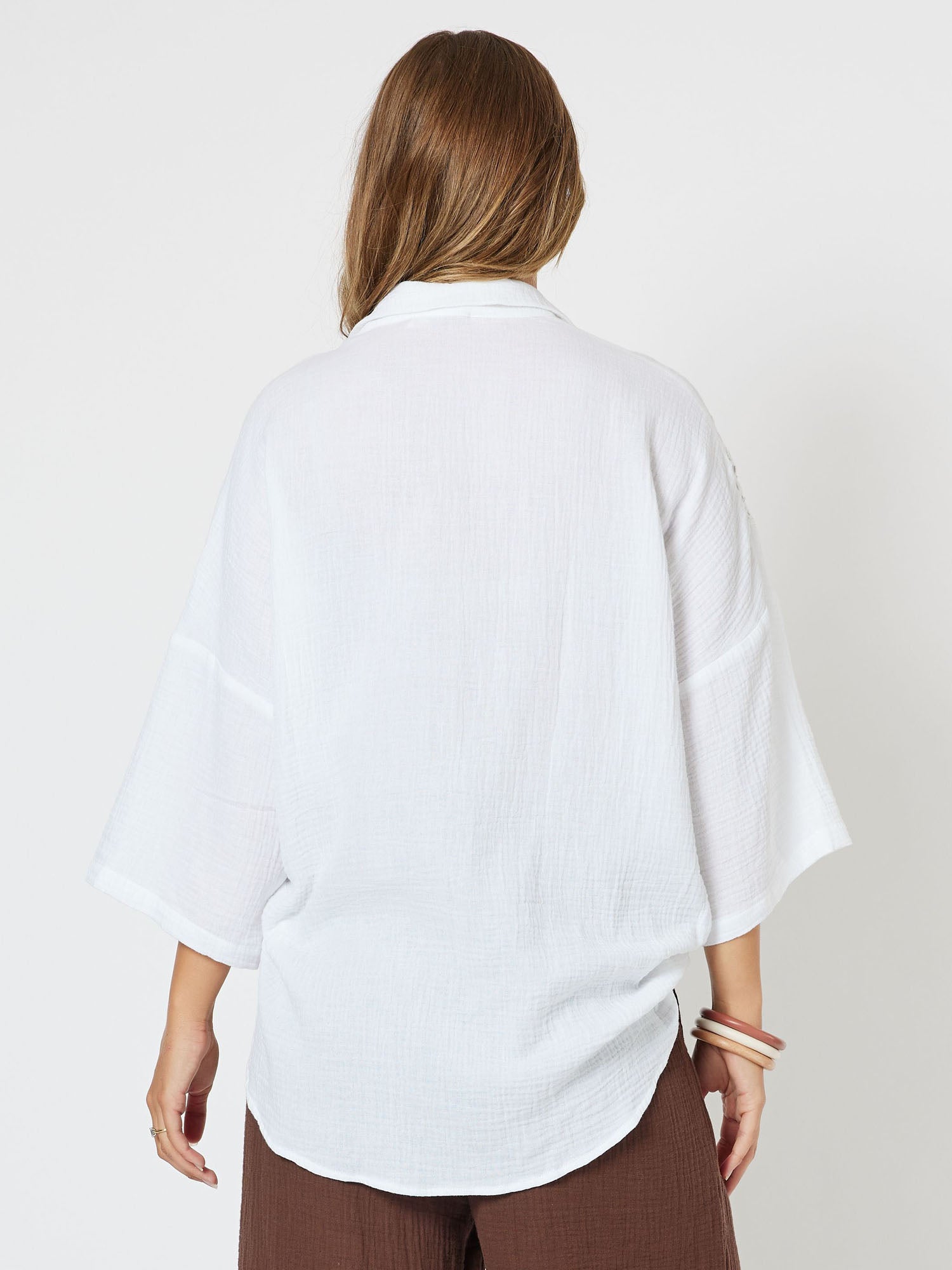 Byron Front Lace Trim Shirt - White